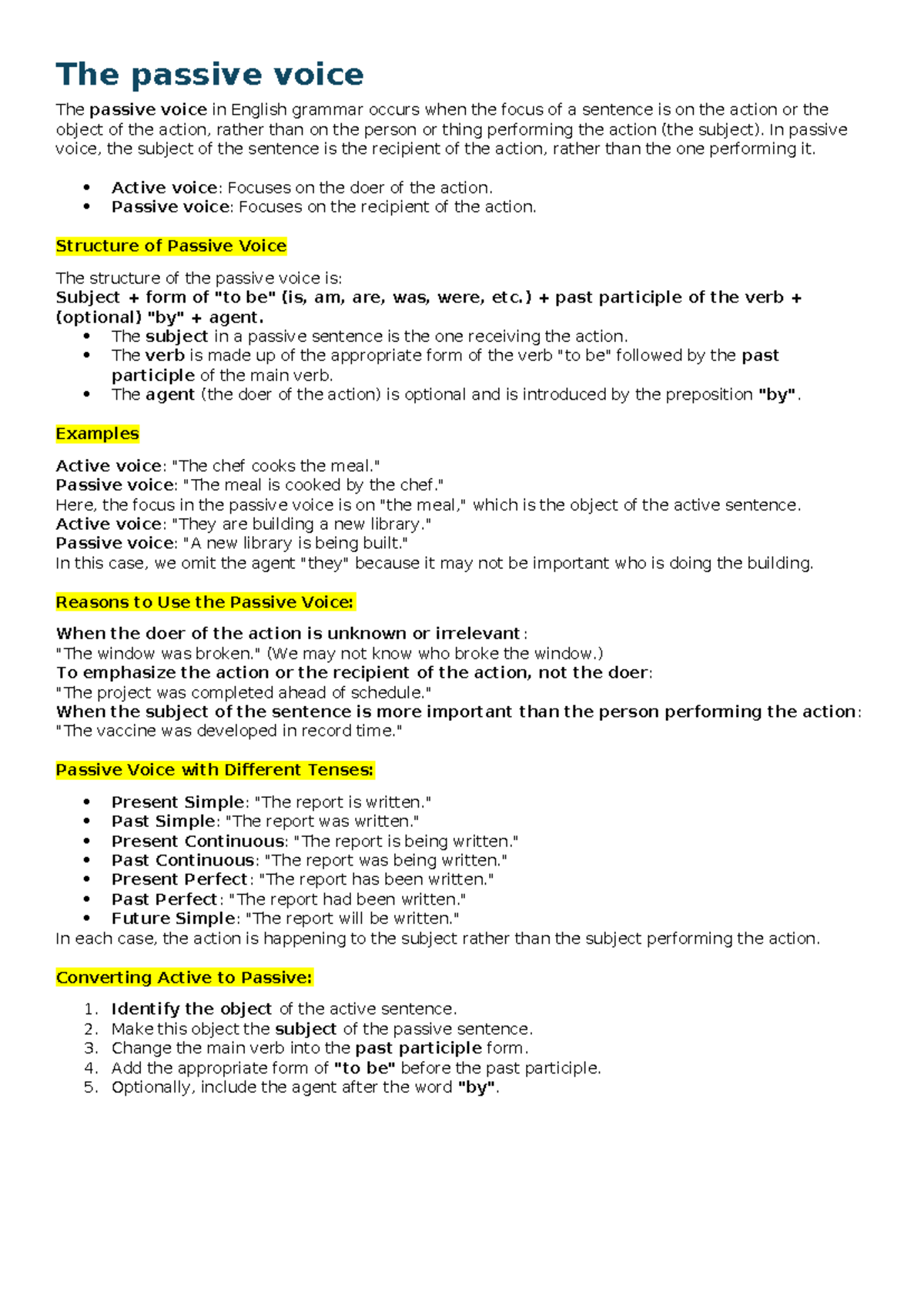 The Passive Voice Explained: Structures, Uses & Examples - Studeersnel