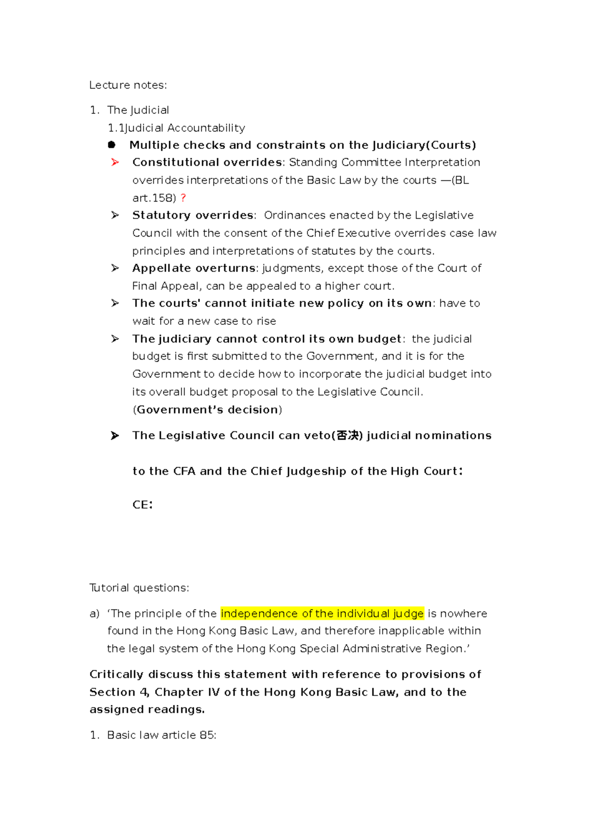 Legal System (Topic 6) Lecture Notes on Judicial Accountability - Studocu
