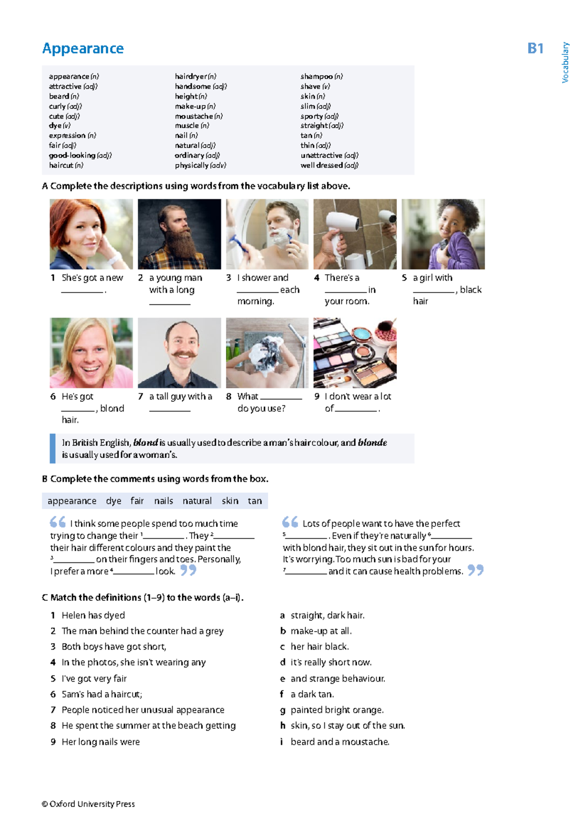 Vocabulary Notes on Appearance B1: Descriptions & Definitions - Studocu