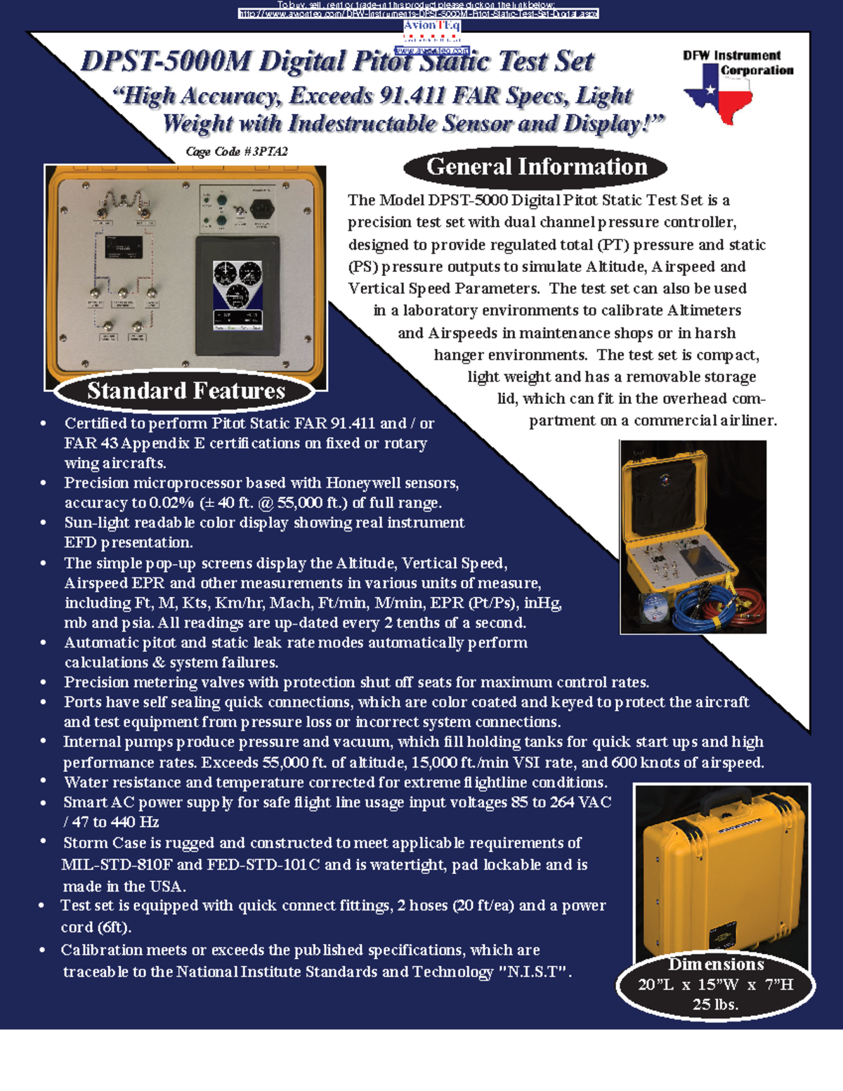 DPST 5000M Specification Sheet - DPST-5000M Digital Pitot Static Test ...