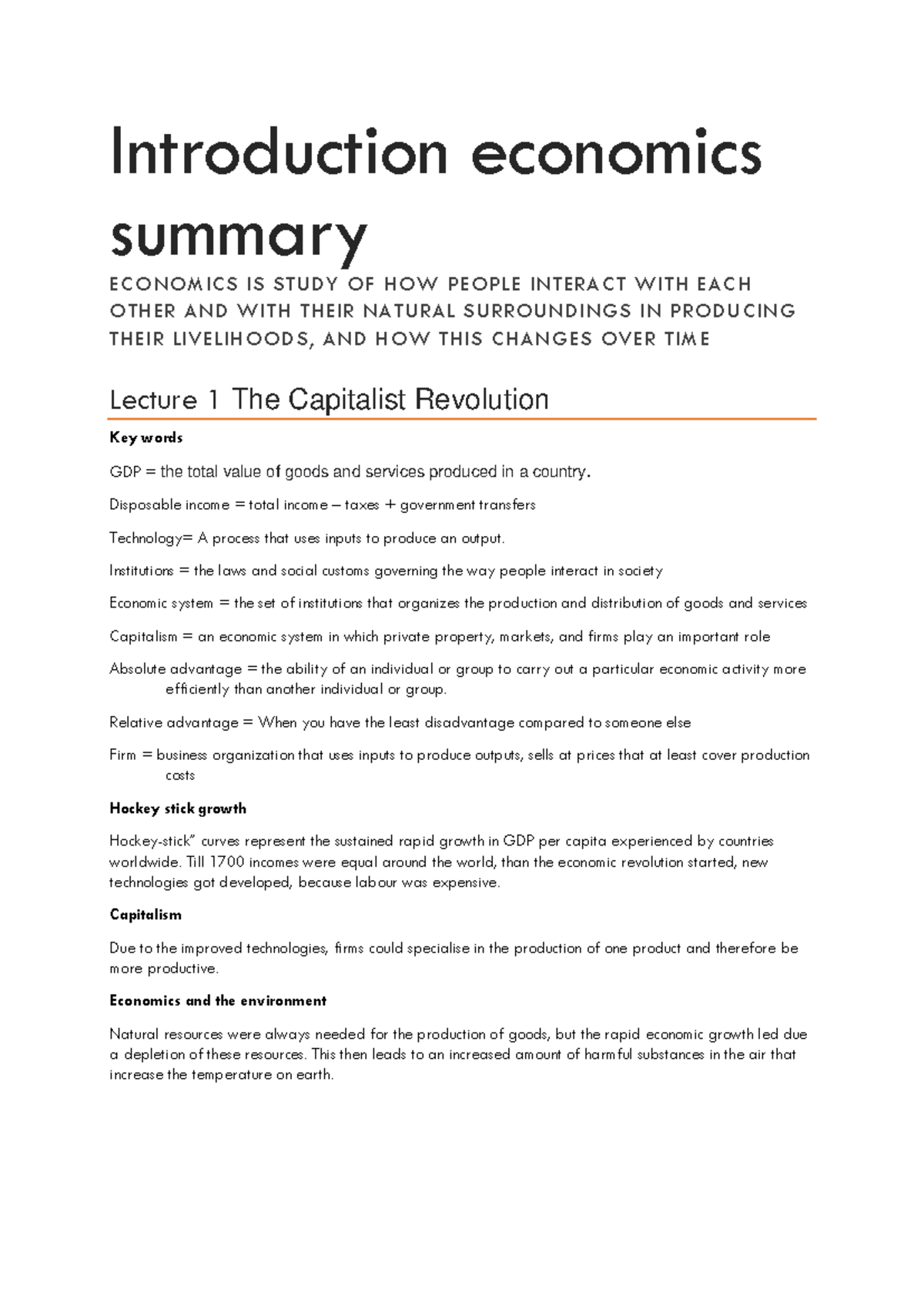 ECON 101: Summary of Key Concepts in Introduction to Economics ...