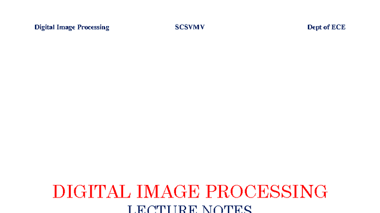 Digital Image Processing Lecture Notes SCSVMV ECE B.E (IV Year) - Studocu