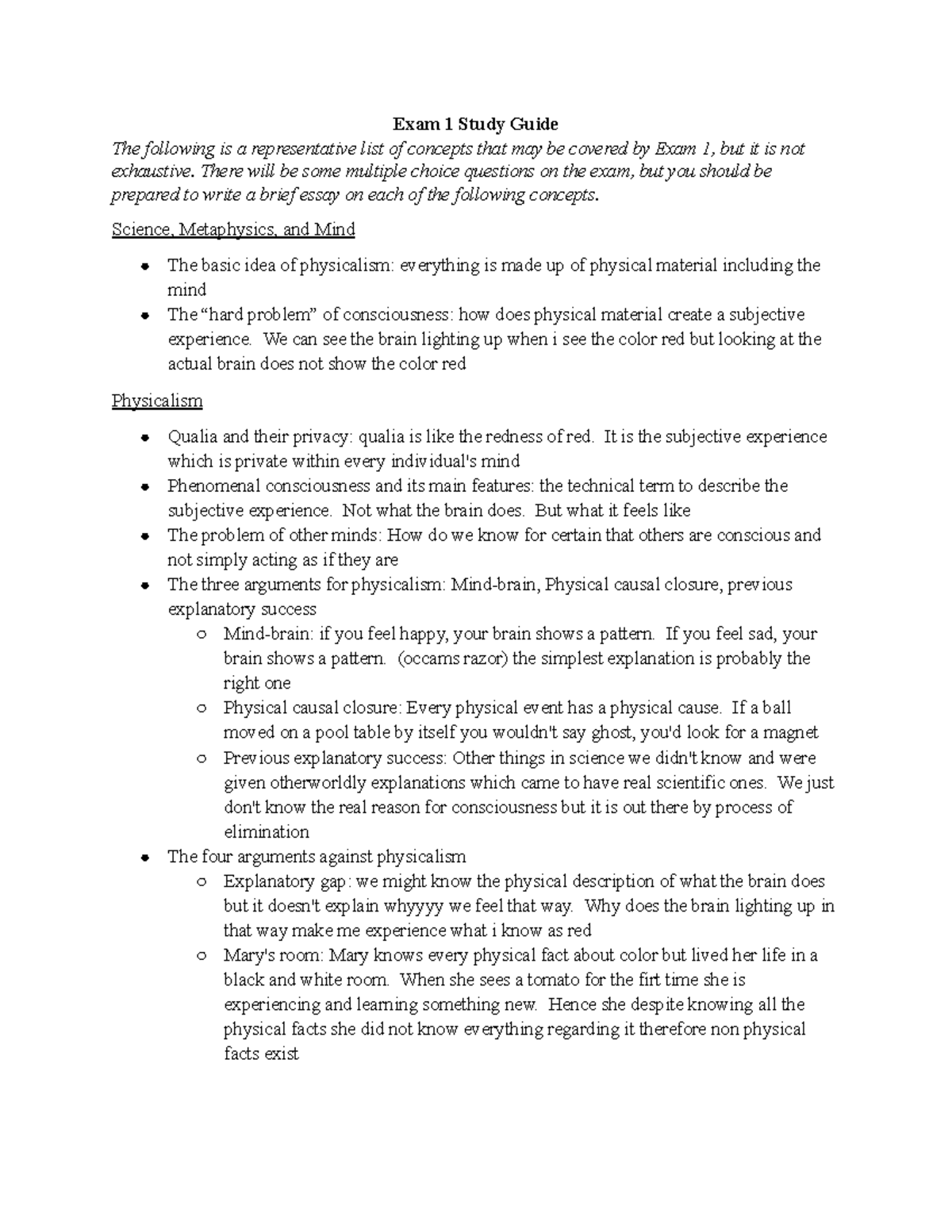 Exam 1 Study Guide: Key Concepts in Science & Metaphysics - Studocu