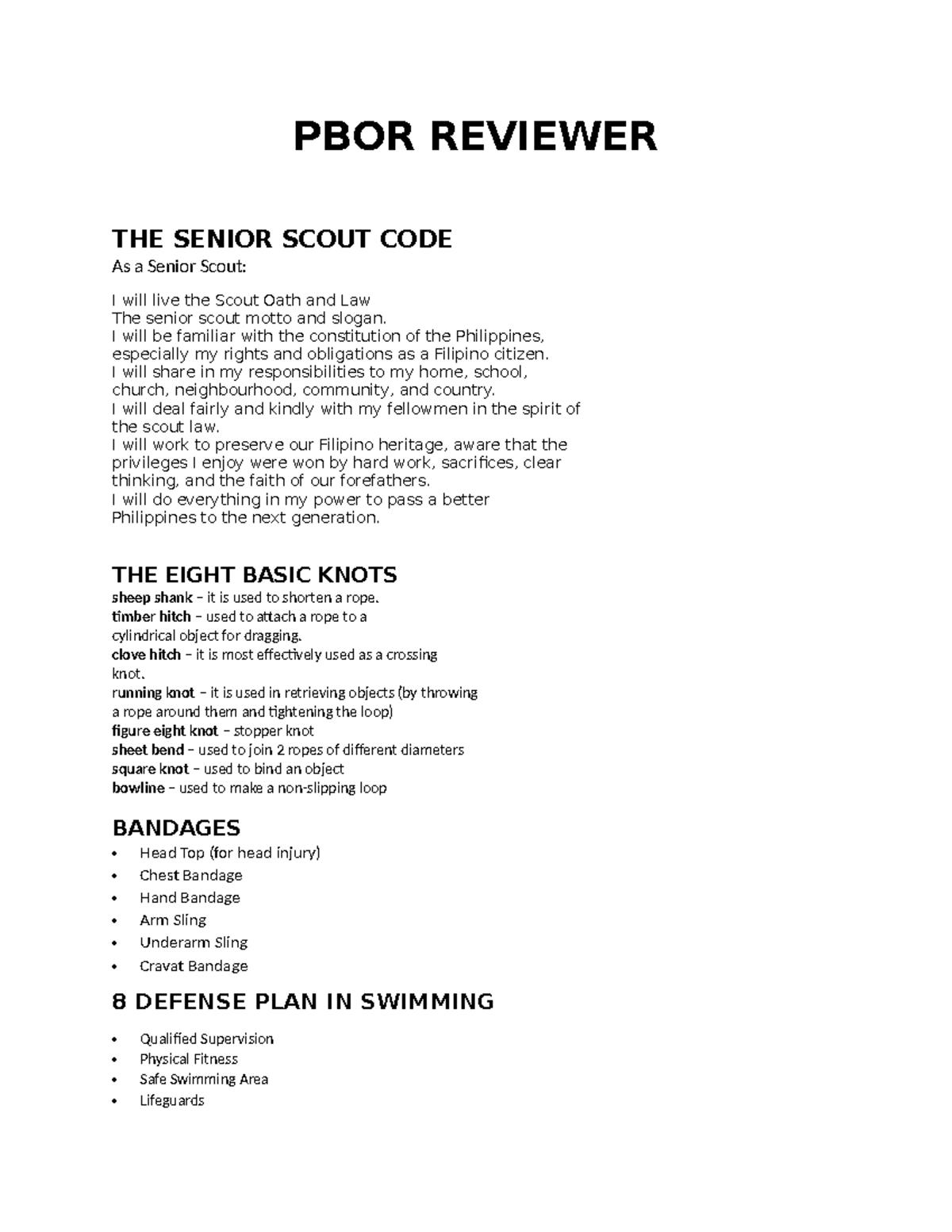 PBOR- Reviewer - Summary of Scout Codes and Skills for BS Education ...