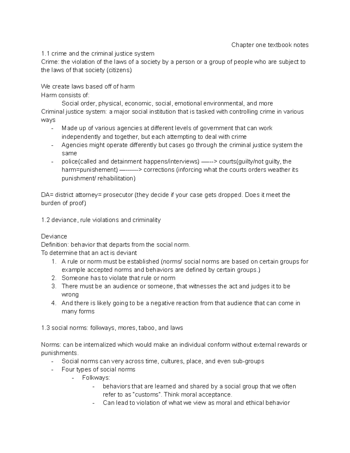 CJ 300 Chapter 1: Intro to Crime & Criminal Justice System - Studocu