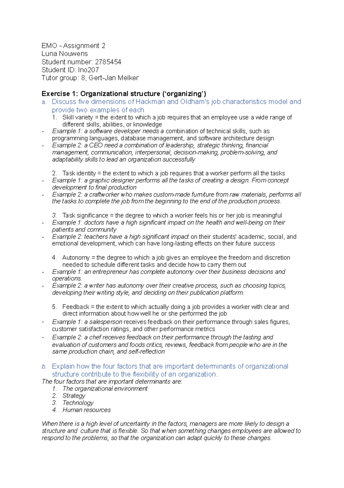 EMO Assignment 2 - Organizational Structure Insights and Analysis ...