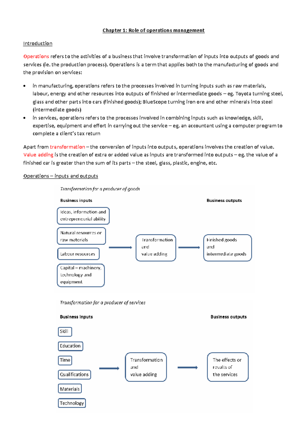 Chapter 1: The Role of Operations Management in Business - Studocu