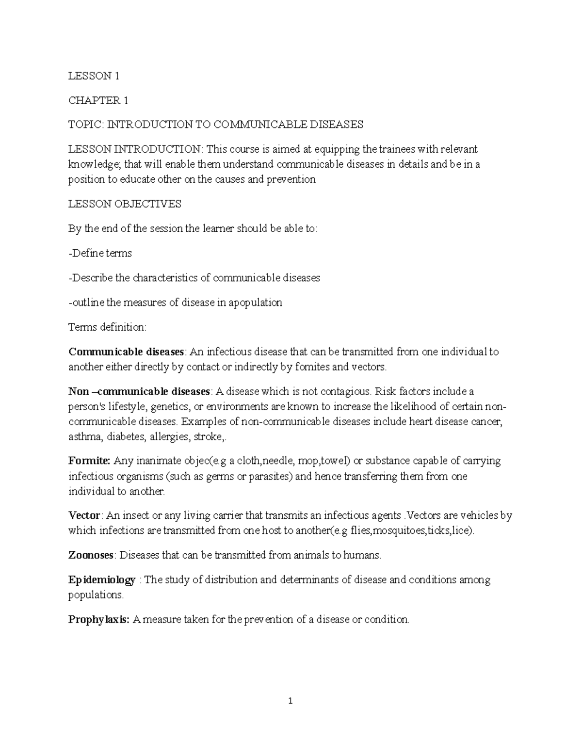 Introduction to Communicable Diseases - Lesson 1 Overview - Studocu