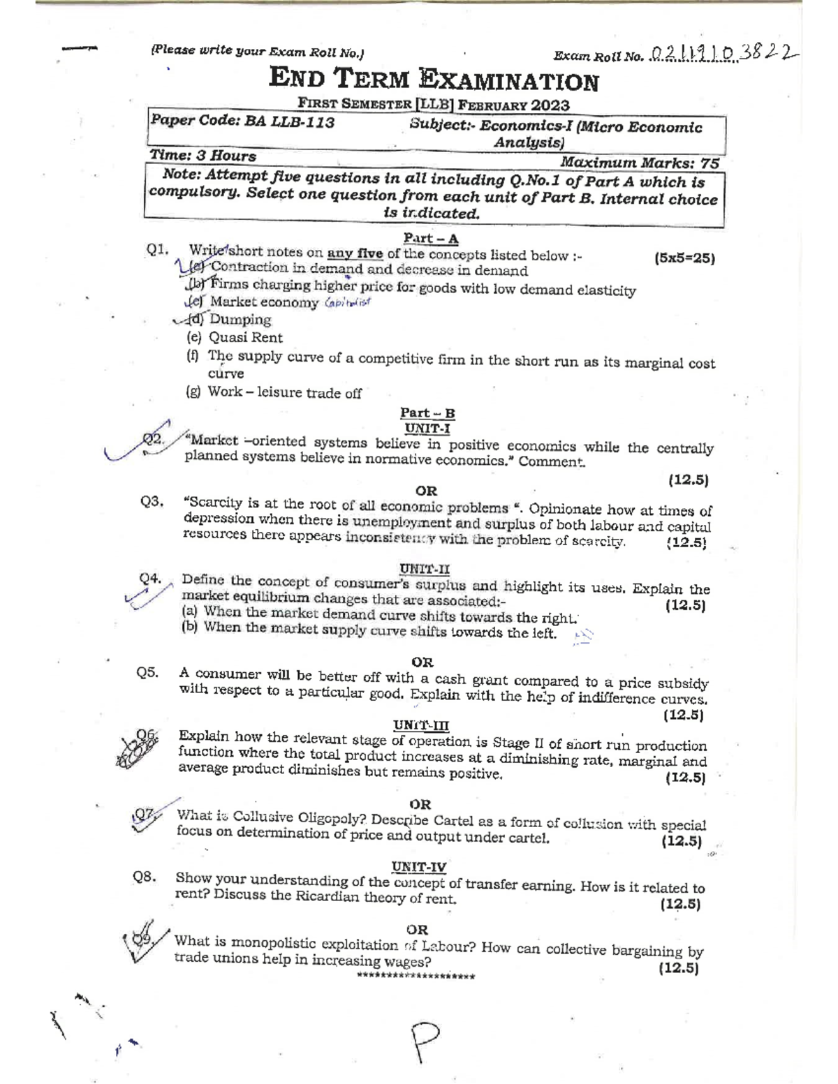5. past papers 2023 ba-llb - (Please write your Exam Roll No.) Exam ...