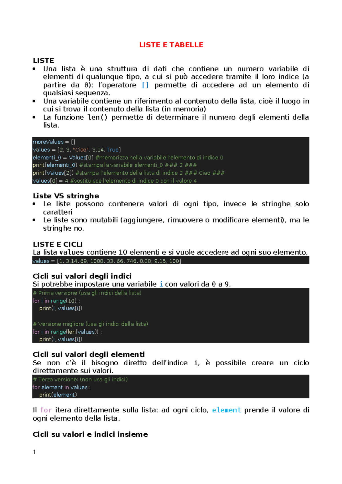 Liste e Tabelle in Python: Strutture Dati e Operazioni Essenziali - Studocu