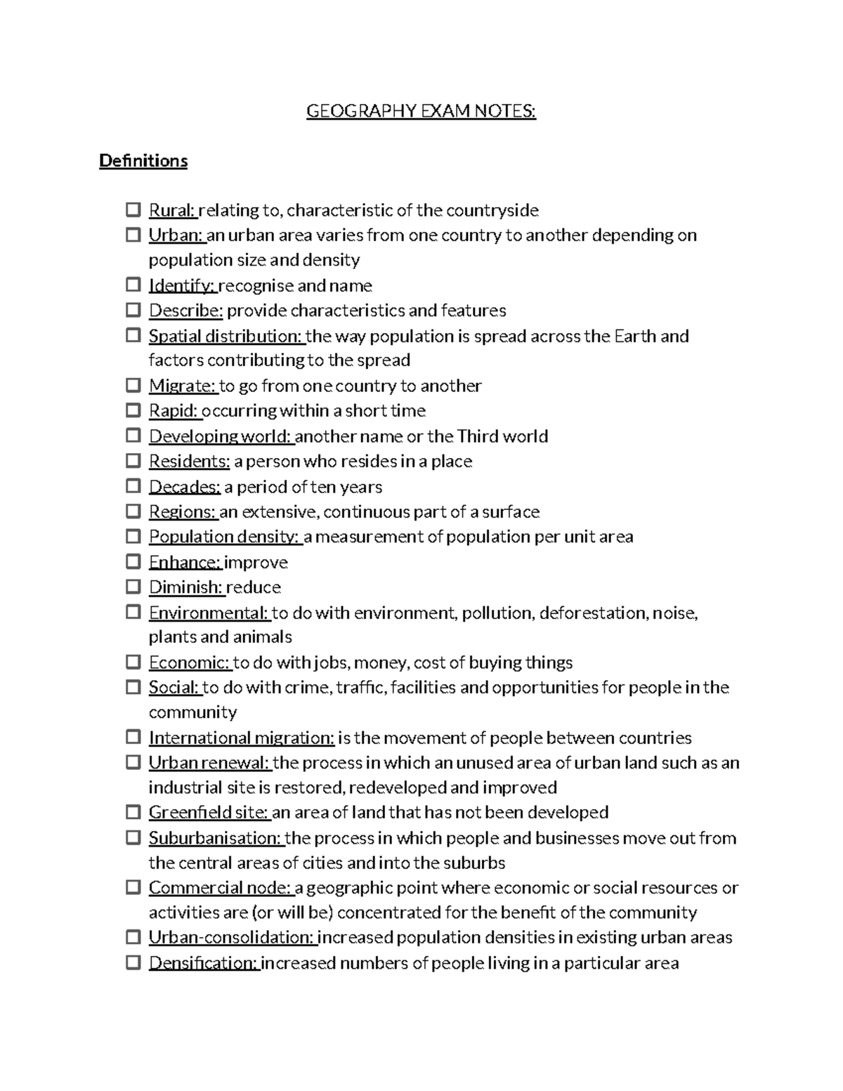 Geography - 9 Final Exam Study Notes on Urbanisation Trends - Studocu