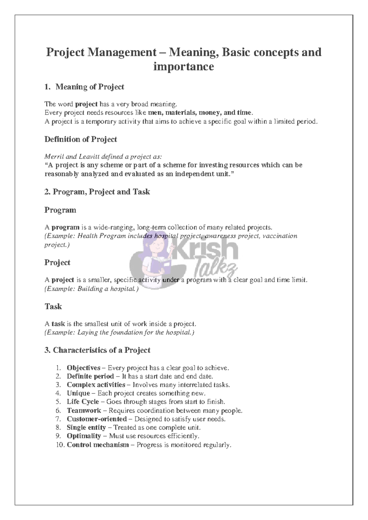 6th Sem BBA Project Management: Concepts, Importance & Appraisal - Studocu