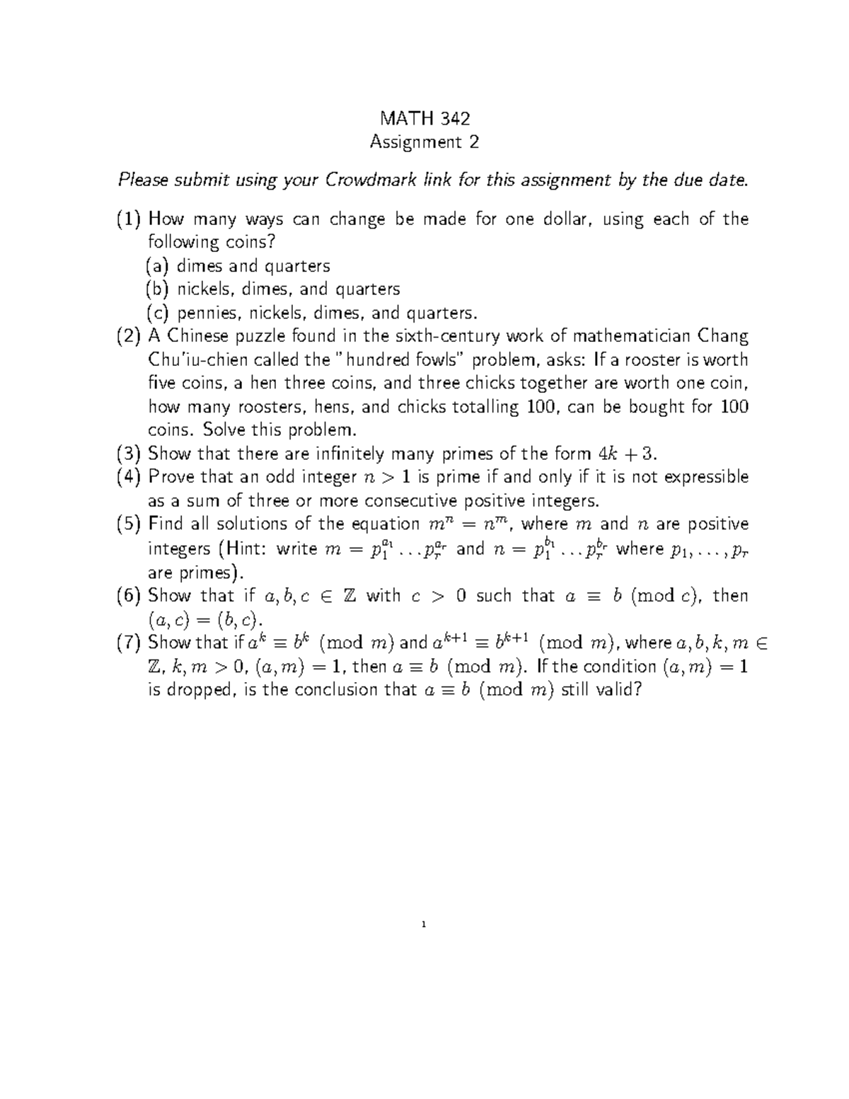 MATH 342 Assignment 2: Change Combinations & Prime Proofs - Studocu