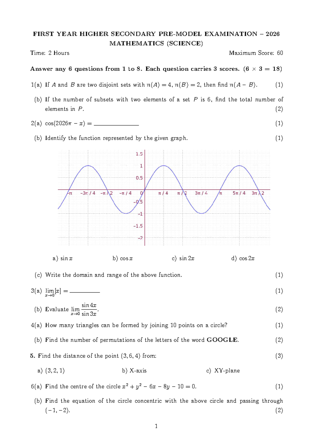 FIRST YEAR HIGHER SECONDARY MATHEMATICS EXAMINATION 2026 - Studocu