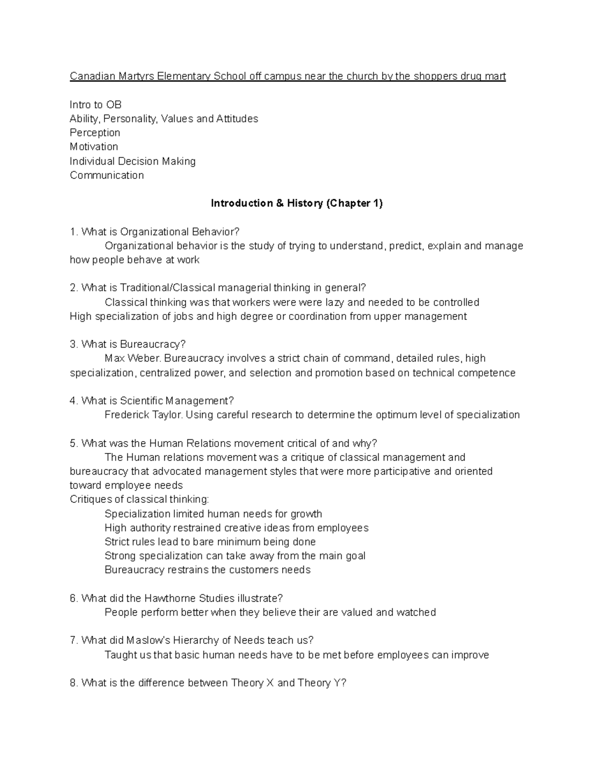 1BA3 - Organizational Behaviour Midterm Study Guide and Review - Studocu