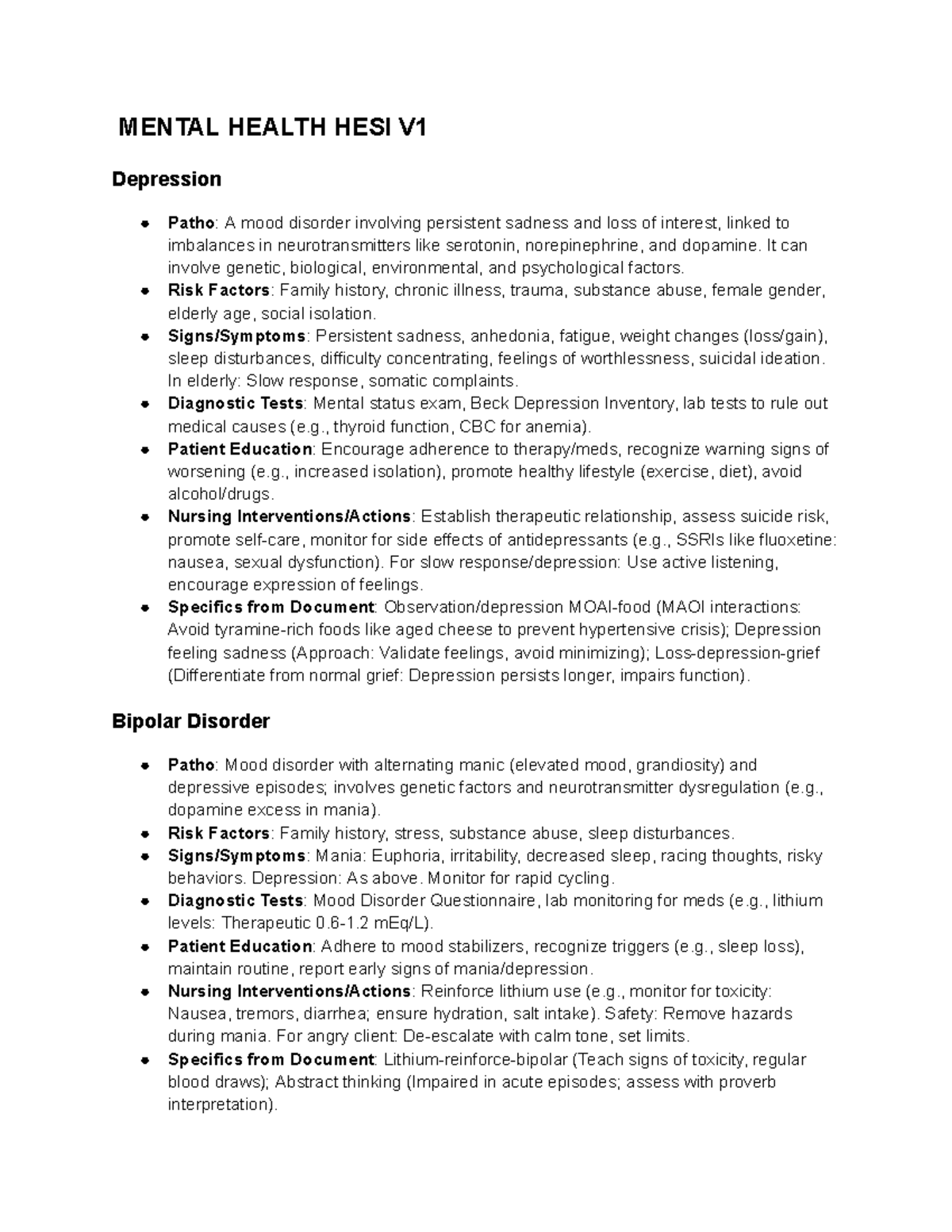 MENTAL HEALTH HESI V1: Comprehensive Overview of Mood Disorders and ...