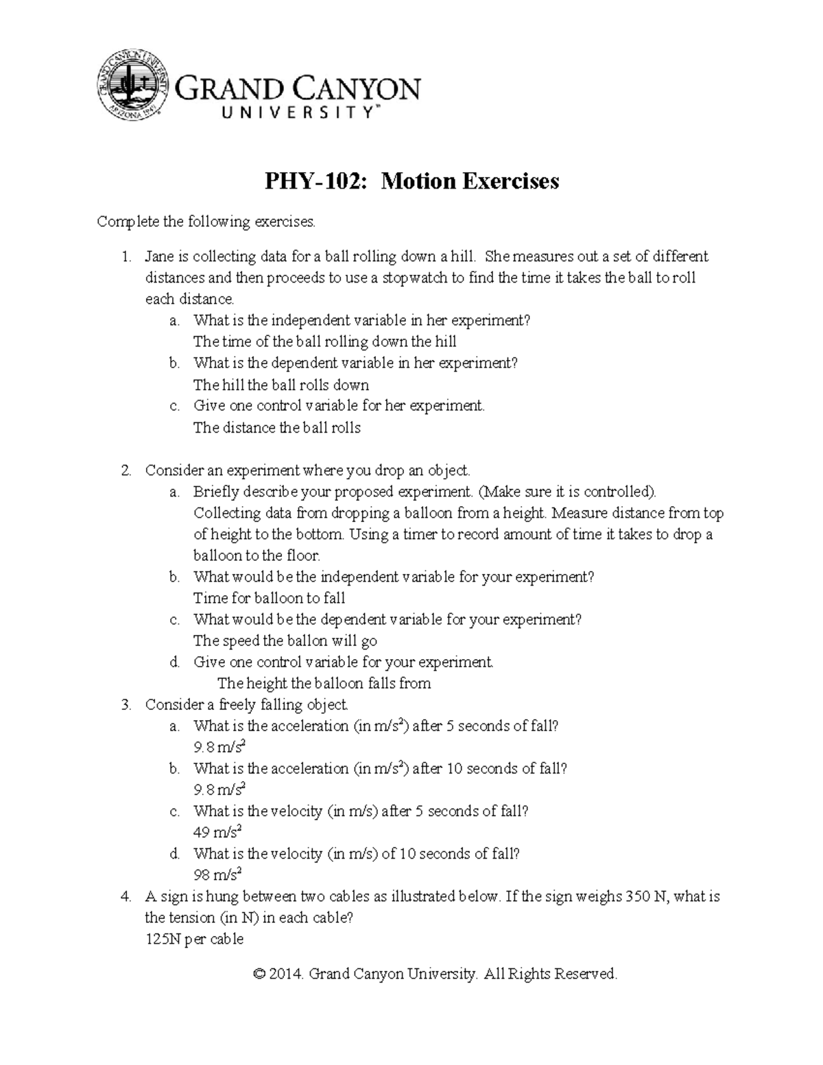 Motion Exercises - Worksheet for Physics 101 - Studocu