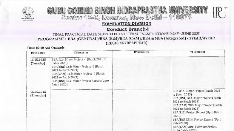 BBA FINAL EXAM DATE SHEET FOR END TERM EXAMINATIONS 2025 - Studocu