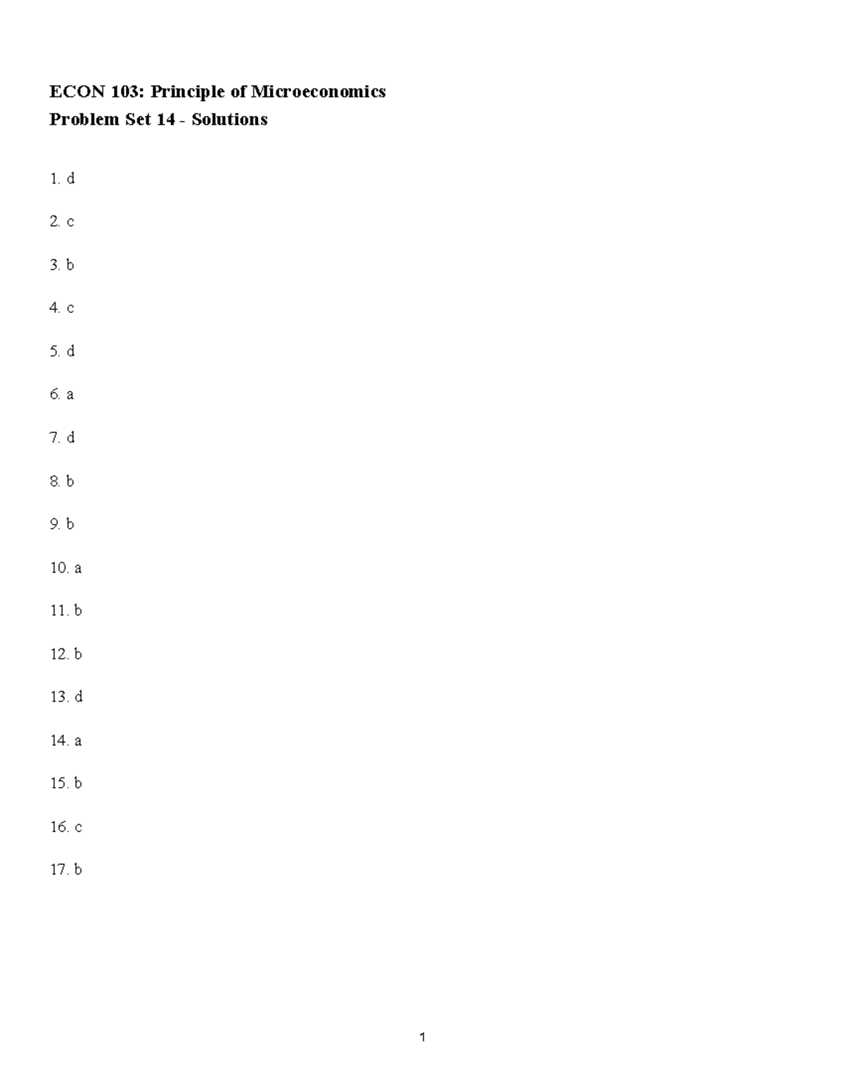 ECON 103: Microeconomics Problem Set 14 Solutions - Studocu