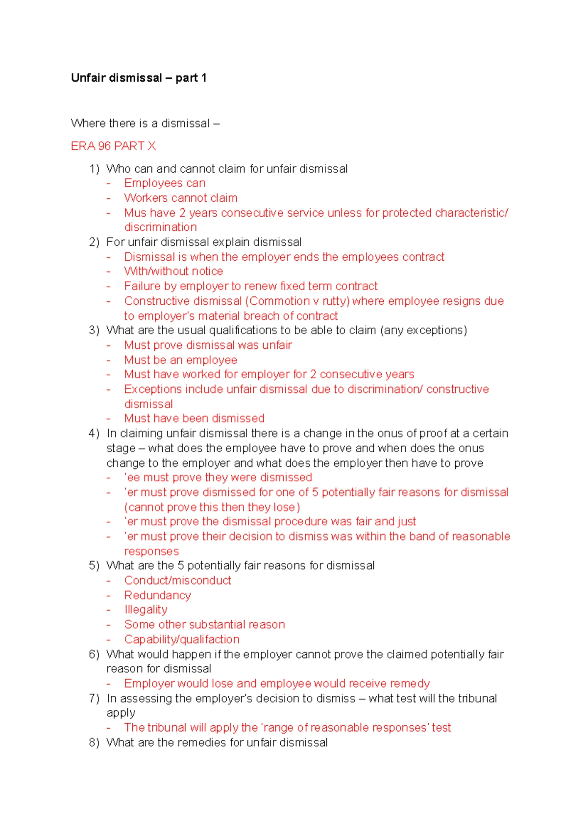 Understanding Fair Dismissal Reasons: Activity 10 Insights - Studocu