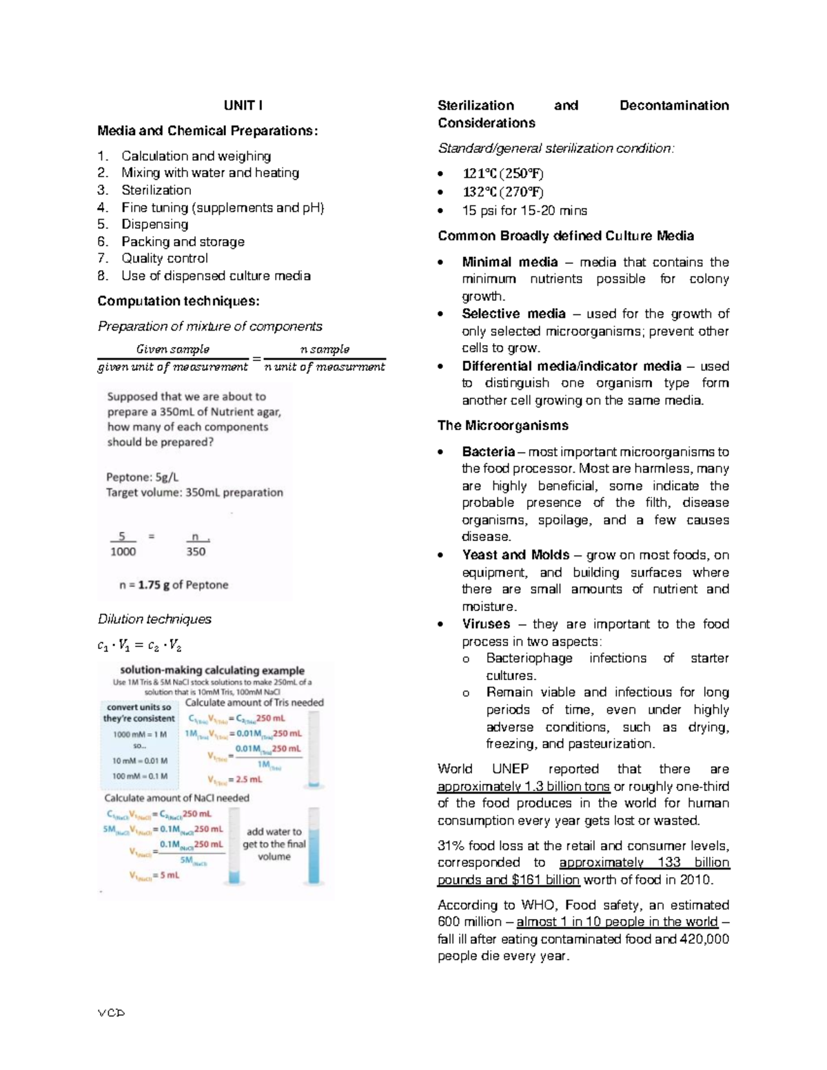 Food-Micro-Notes - Notes - UNIT I Media and Chemical Preparations ...