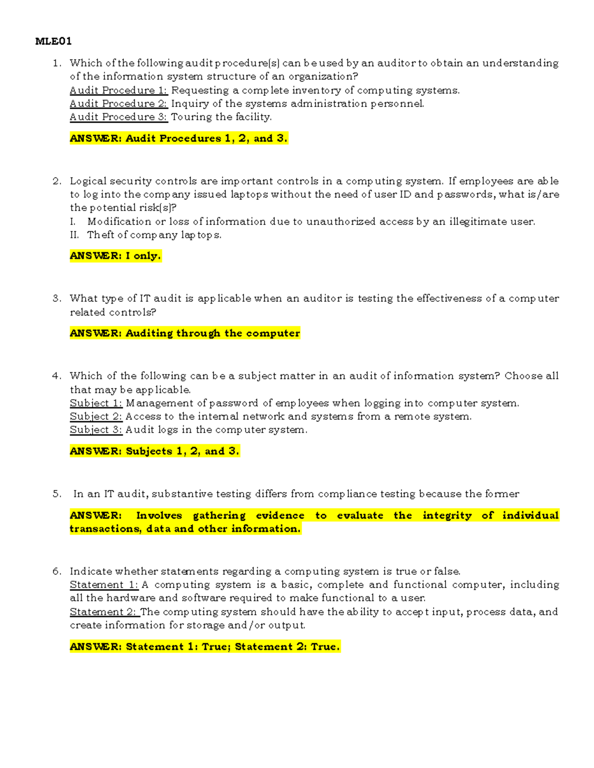 AUD6 - Midterm Exam Study Guide for Information Systems Audit - Studocu