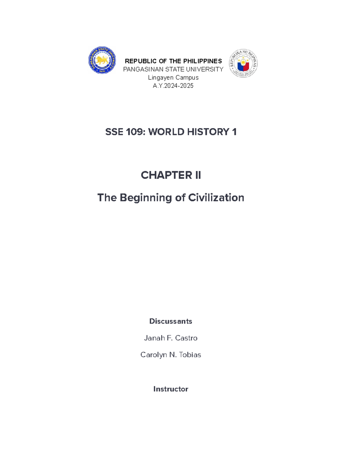 SSE 109: World History 1 - Chapter 2: The Dawn of Civilization - Document Preview
