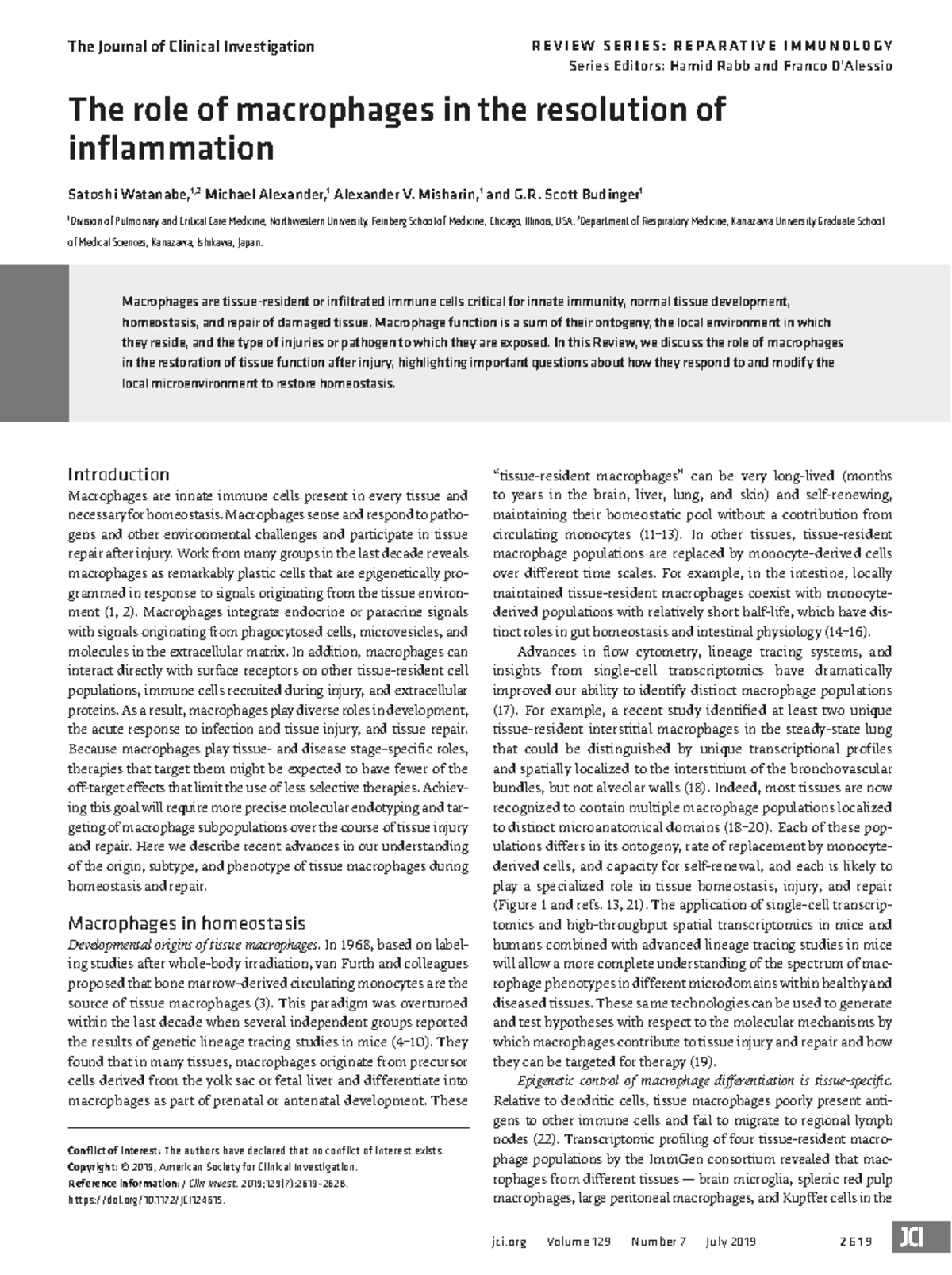 JCI-129-124615: The Role of Macrophages in Inflammation Resolution ...