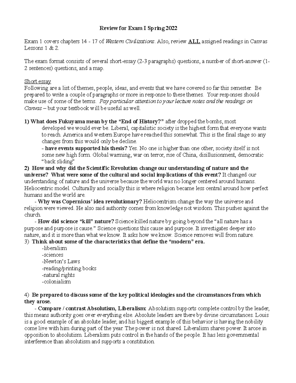 HY 102 Exam I Study Guide: Key Themes from Chapters 14-17 - Studocu