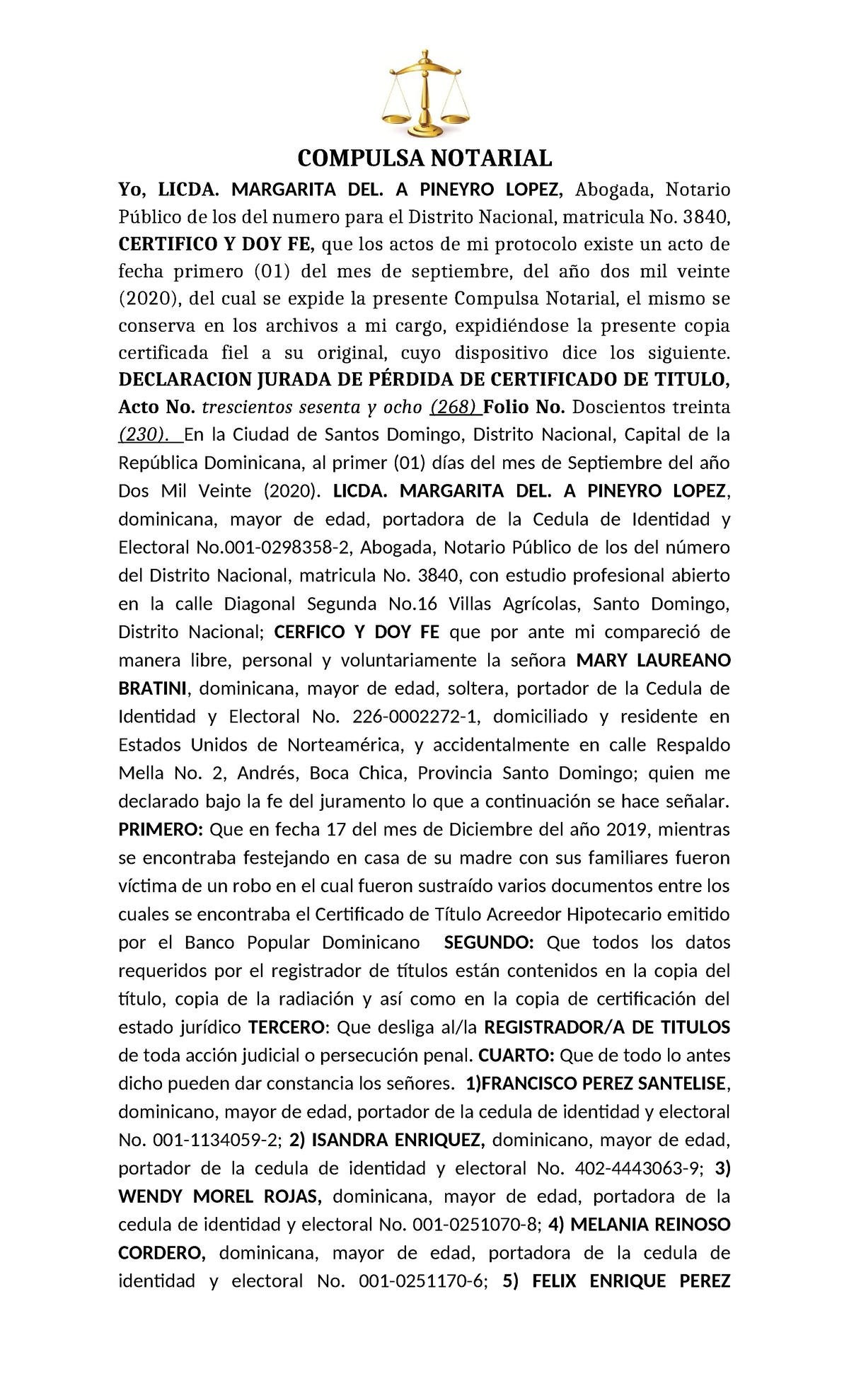 Declaración Jurada de Pérdida de Certificado de Título - Notarial - Studocu