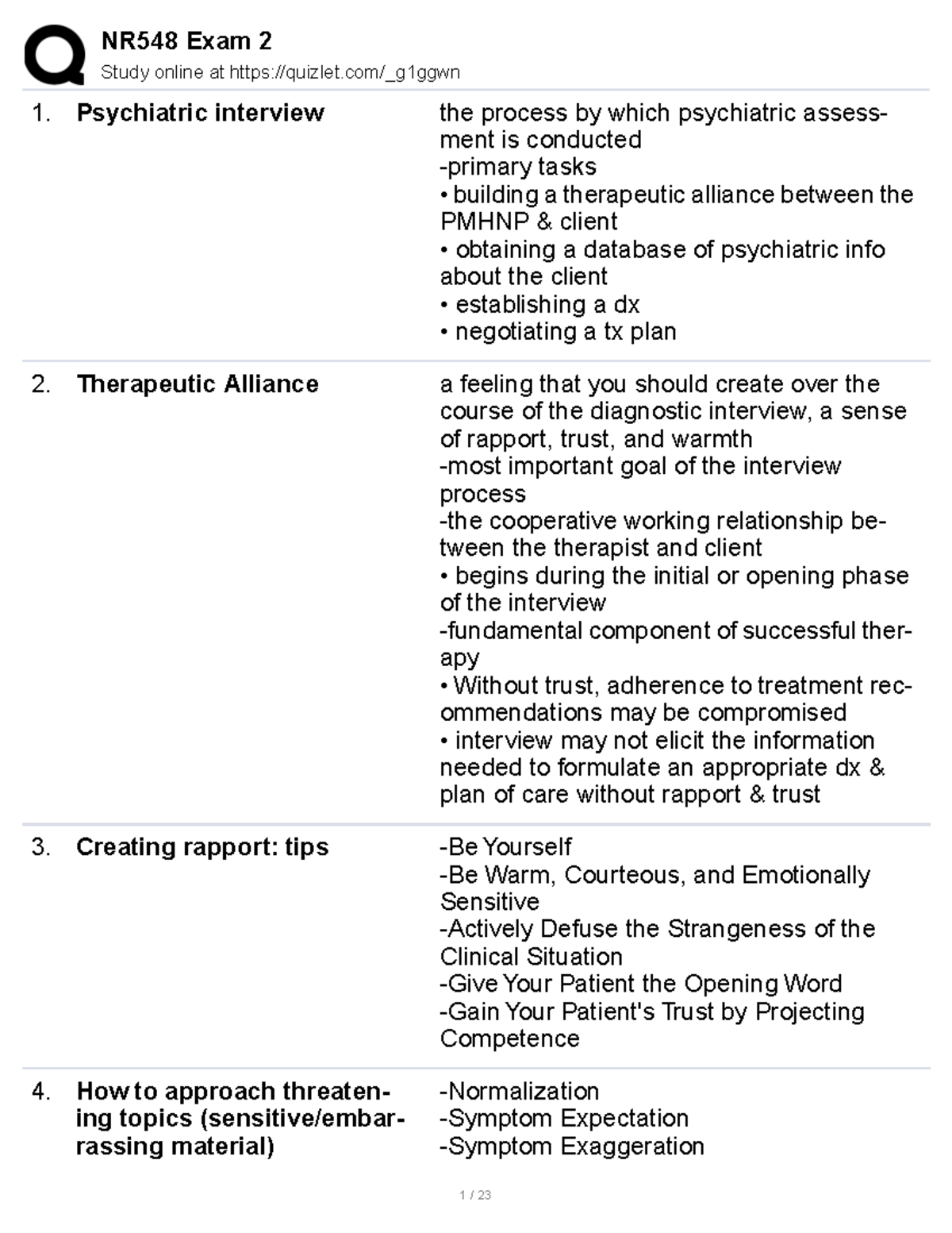 546 Psych Interview Exam 2 Review Notes - Studocu
