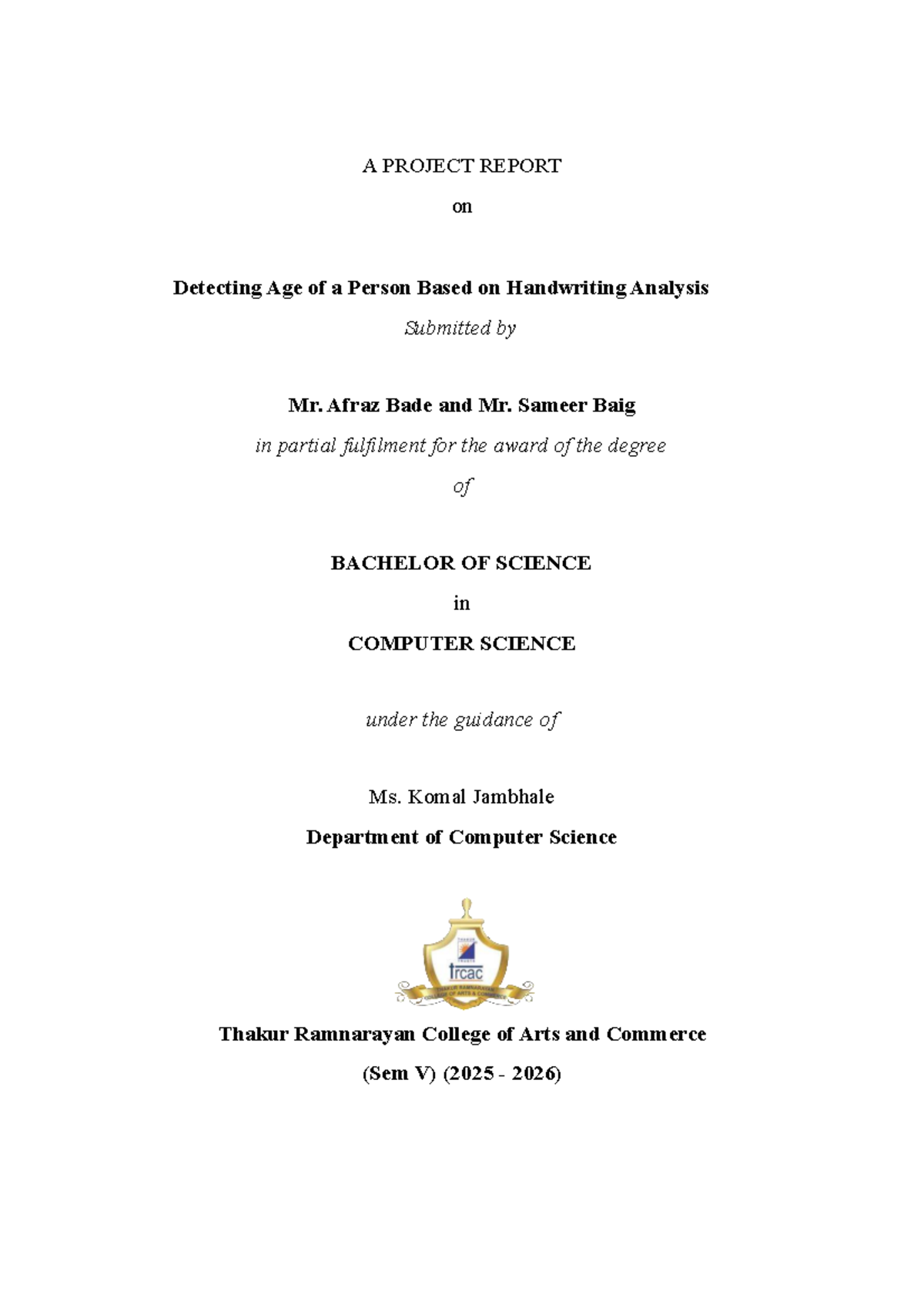 Project Report: Age Detection from Handwriting Analysis (CS Sem V ...