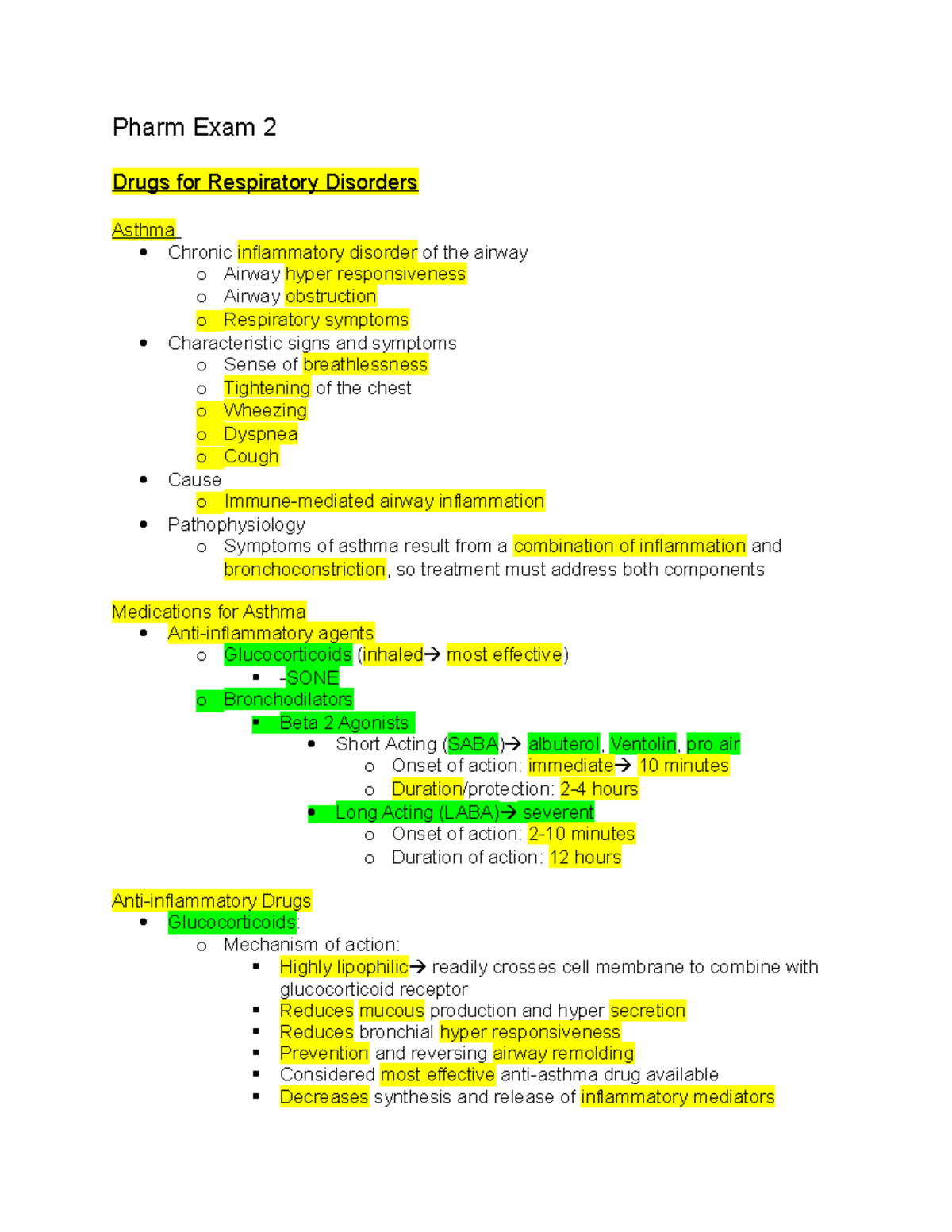 Pharm Exam 2 - Comprehensive Study Guide for Respiratory Medications ...