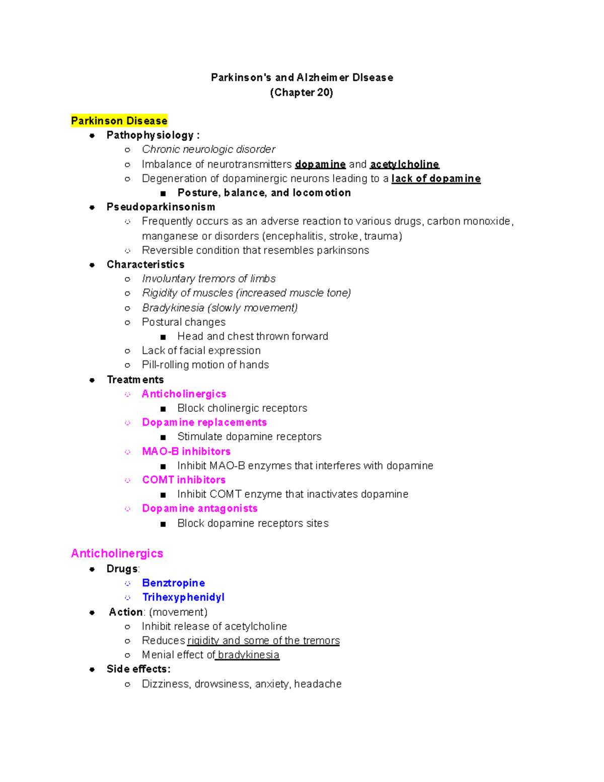Parkinsons and Alz. - Parkinson's and Alzheimer DIsease (Chapter 20 ...