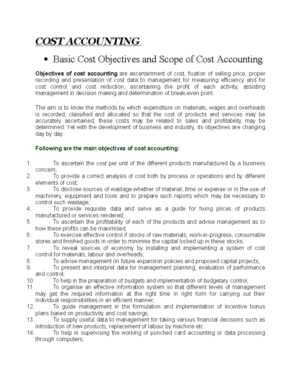 COST Accounting - Comprehensive Notes on Principles and Applications ...