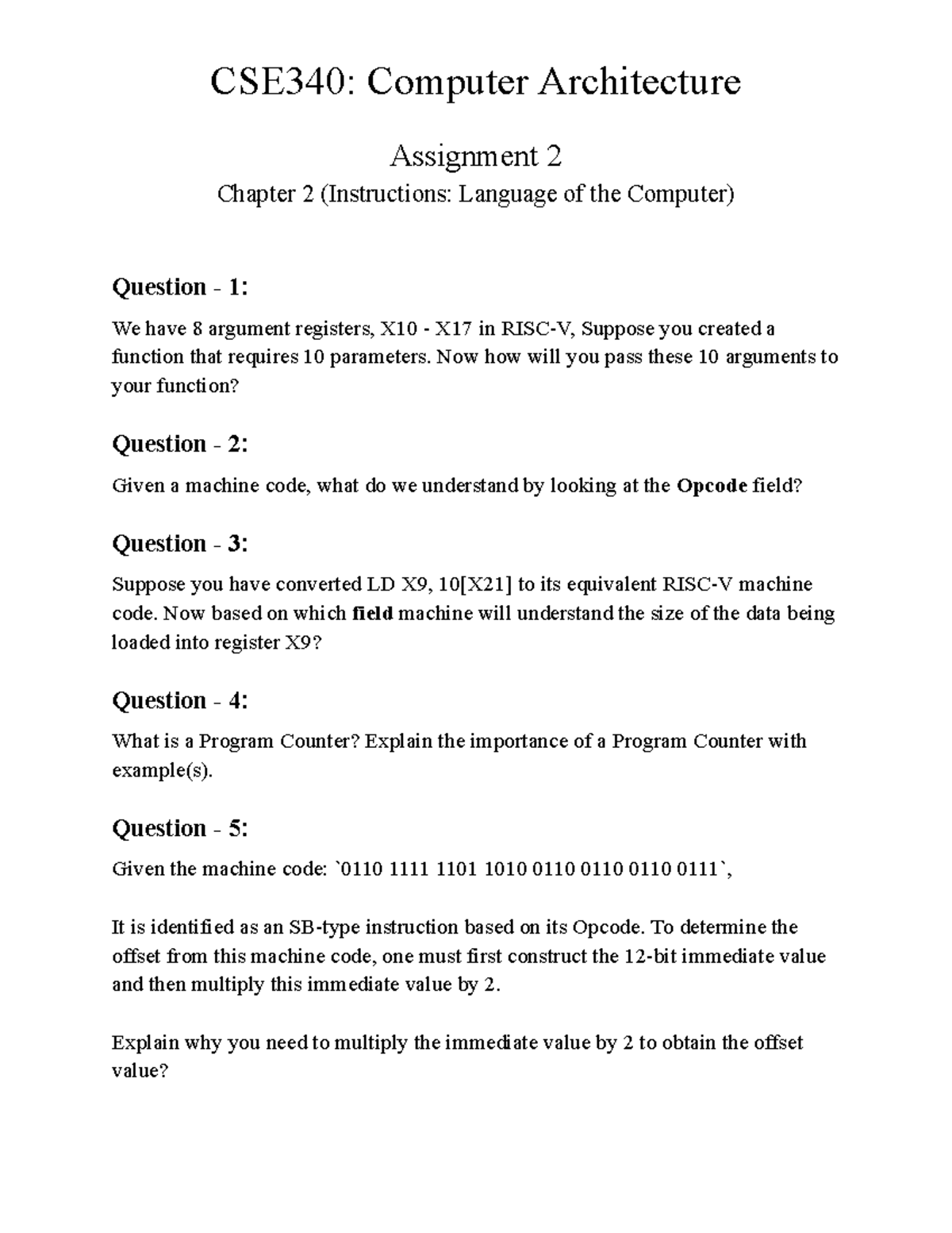 CSE340: Computer Architecture - Assignment 2 Solutions and Explanations ...