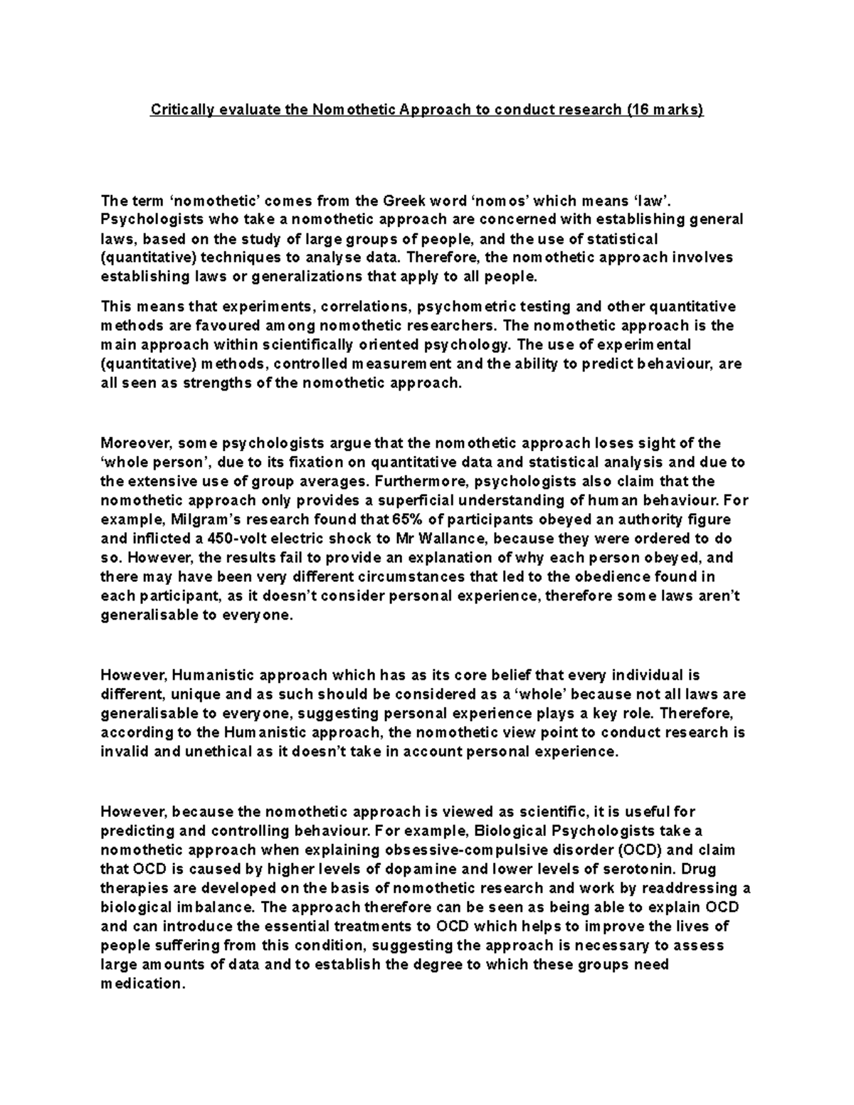 Critically Evaluating the Nomothetic Approach in Psychological Research ...