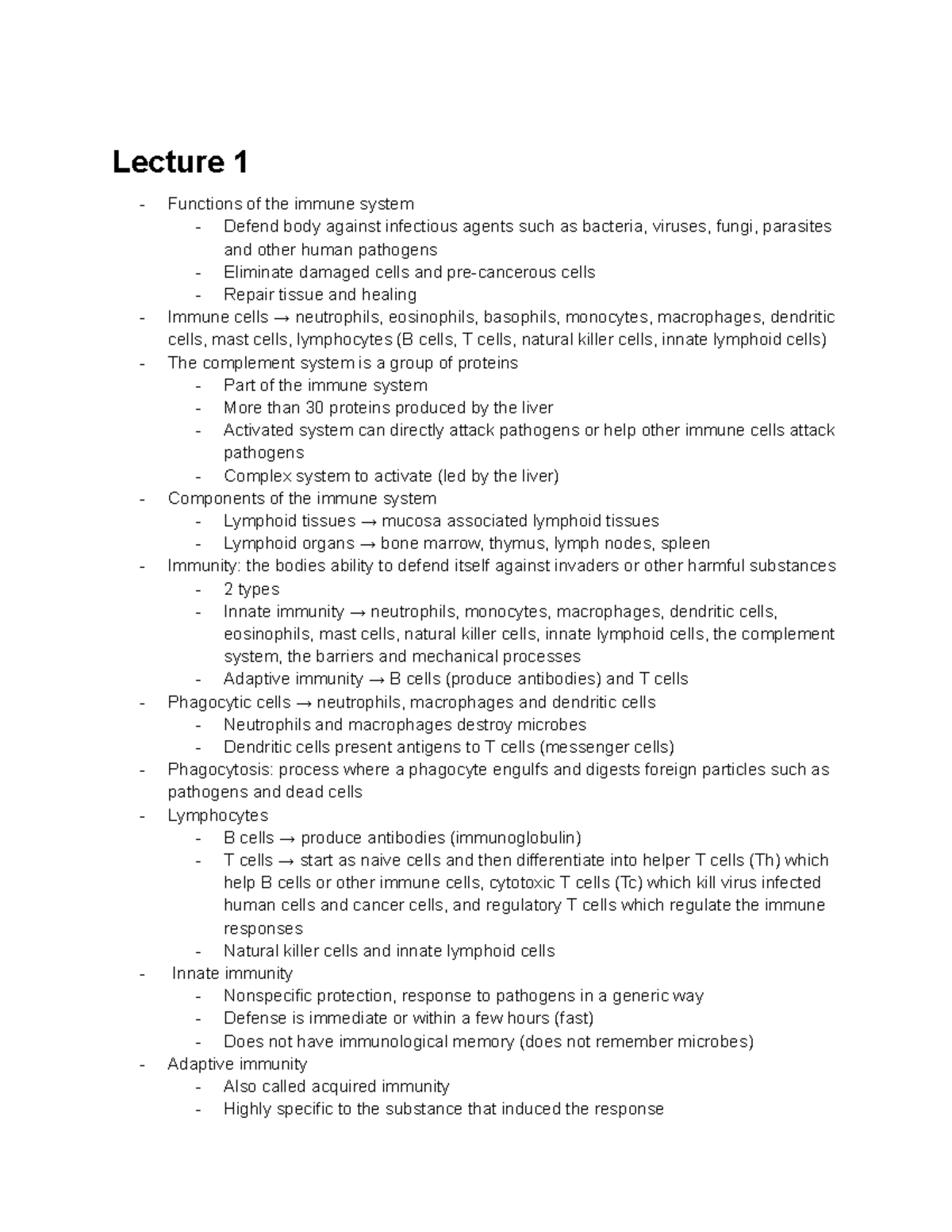 Lecture 1 & 2: Functions of the Immune System - Studocu