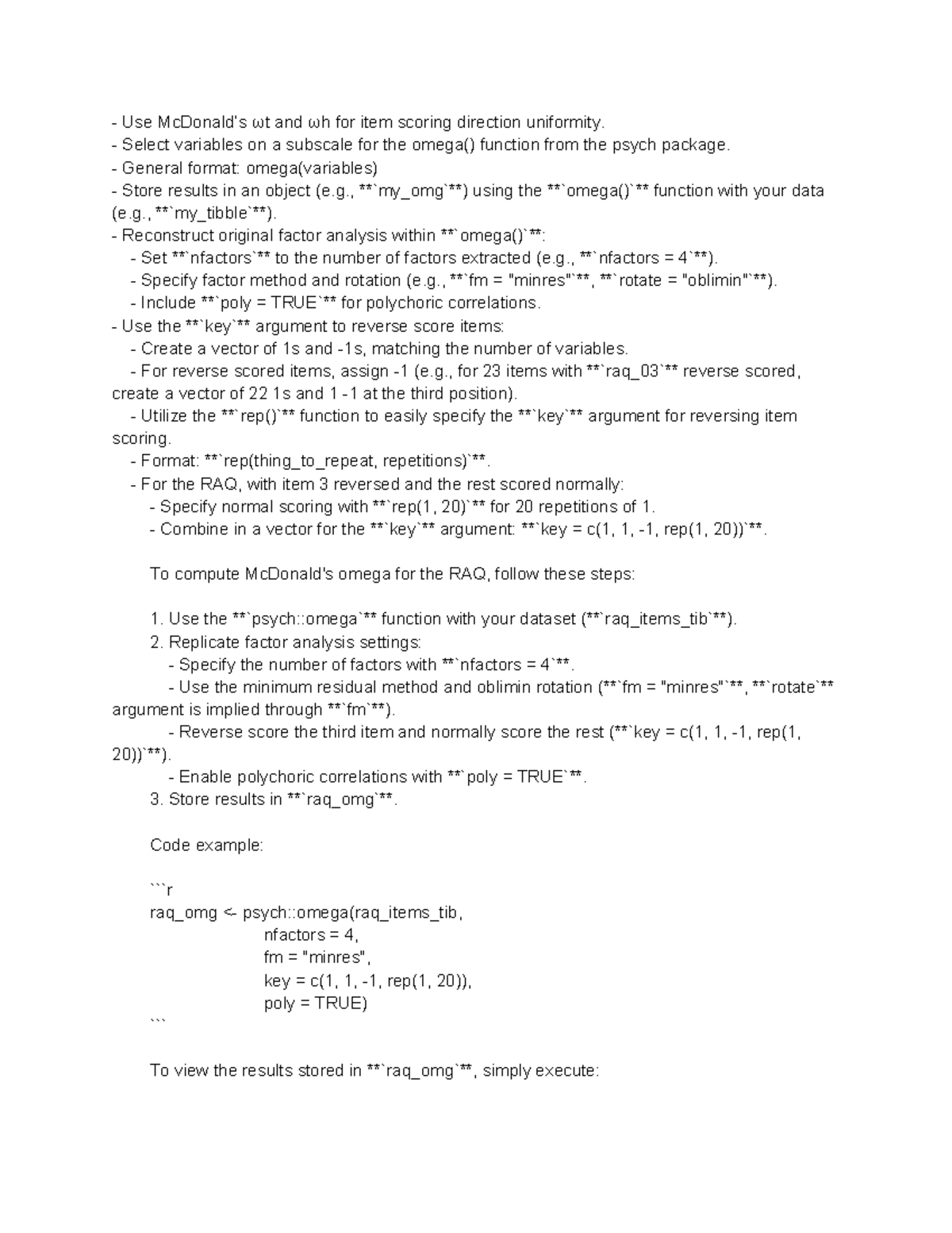 McDonald's Omega Reliability Analysis & R Code (RAQ 2023) - Studocu