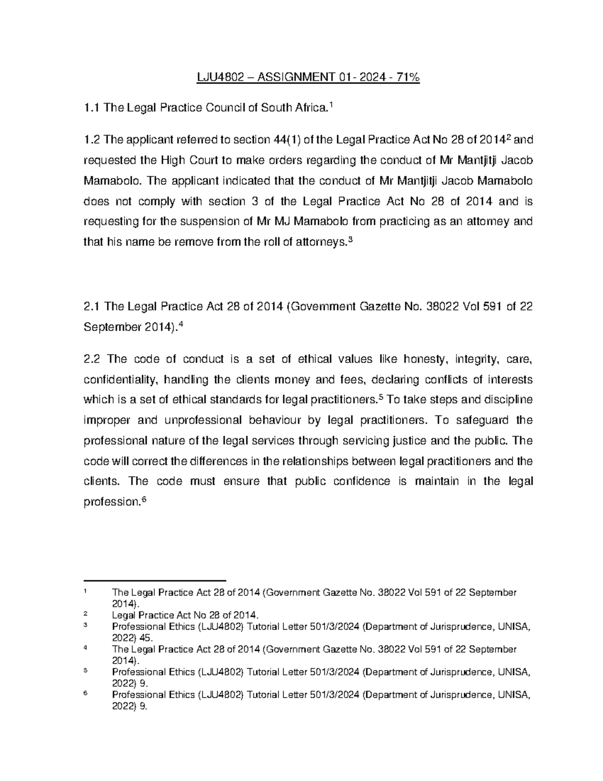 Lju4802 Assignment 01 2024 Analysis Of Professional Ethics Studocu