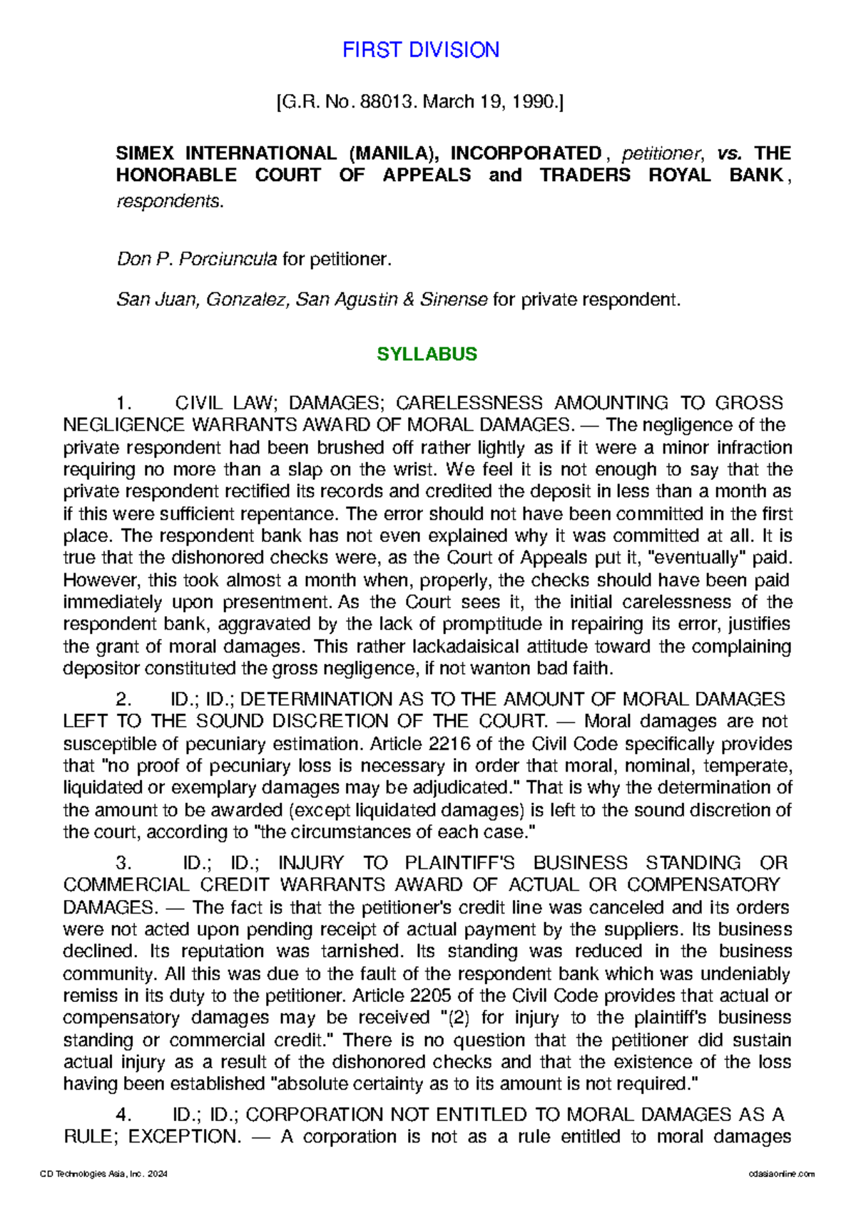 Corpo Case 14c Simex International Inc - FIRST DIVISION [G. No. 88013 ...