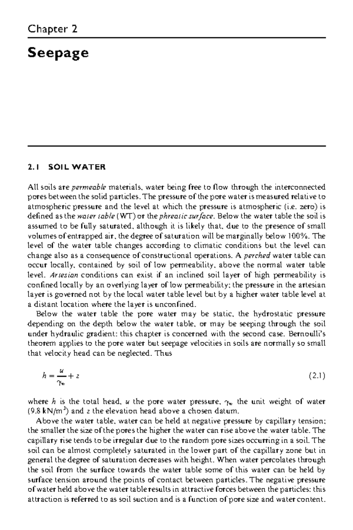 Chapter 2: Seepage and Permeability in Soil Mechanics (ENG 101) - Studocu