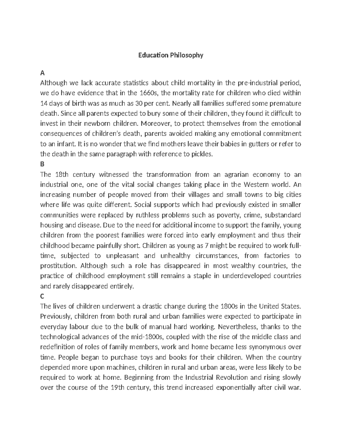 Education Philosophy A: Historical Perspectives on Child Development ...