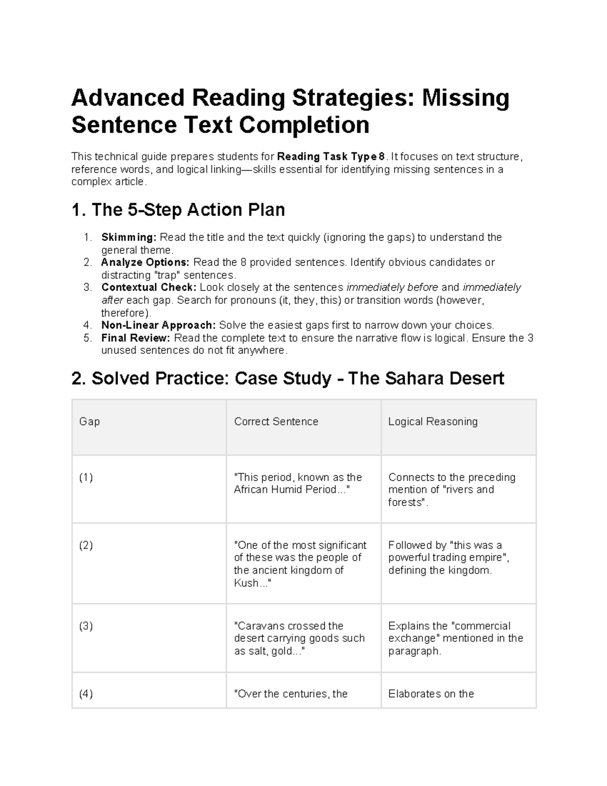 Reading Strategy Guide: Missing Sentence Completion (Task 8 Prep) - Studocu