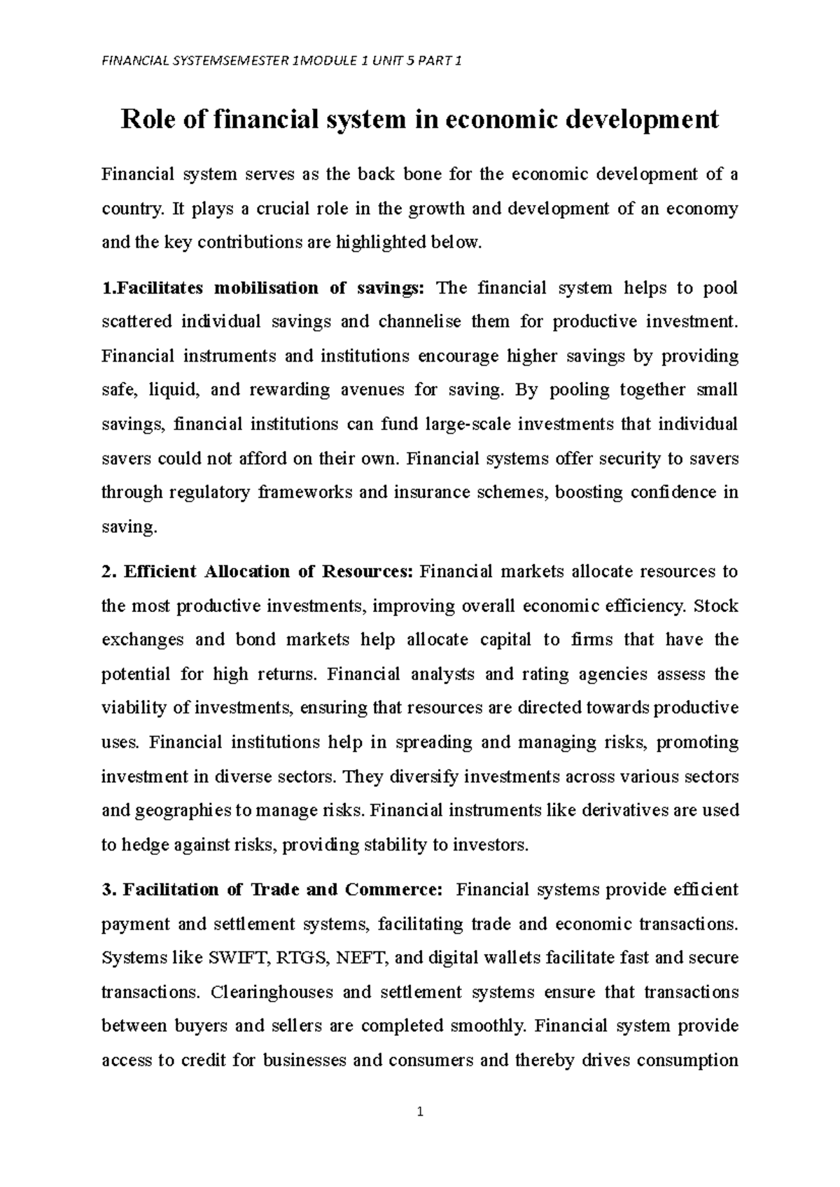 FIN 101: Role of Financial System in Economic Development - Unit 5 ...