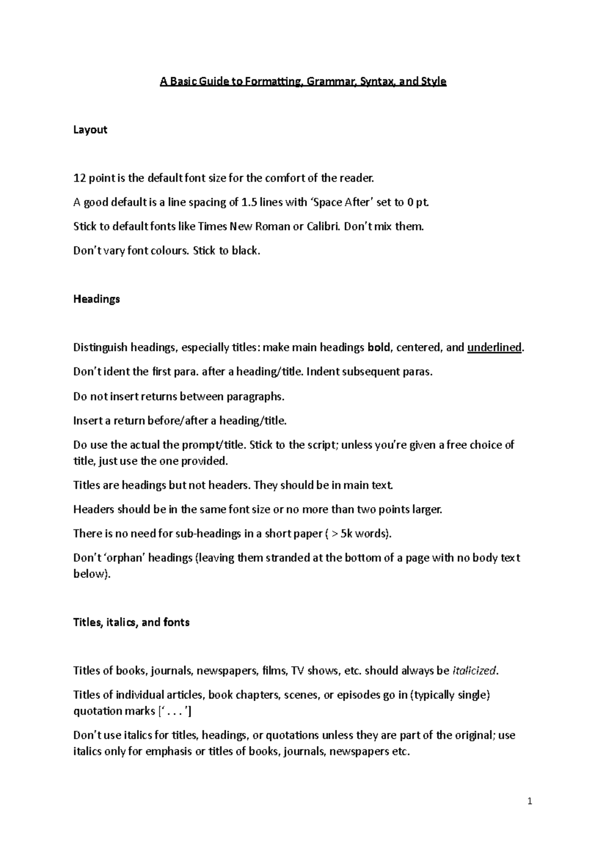 Basic Guide to Formatting and Style: A Comprehensive Overview - Studocu