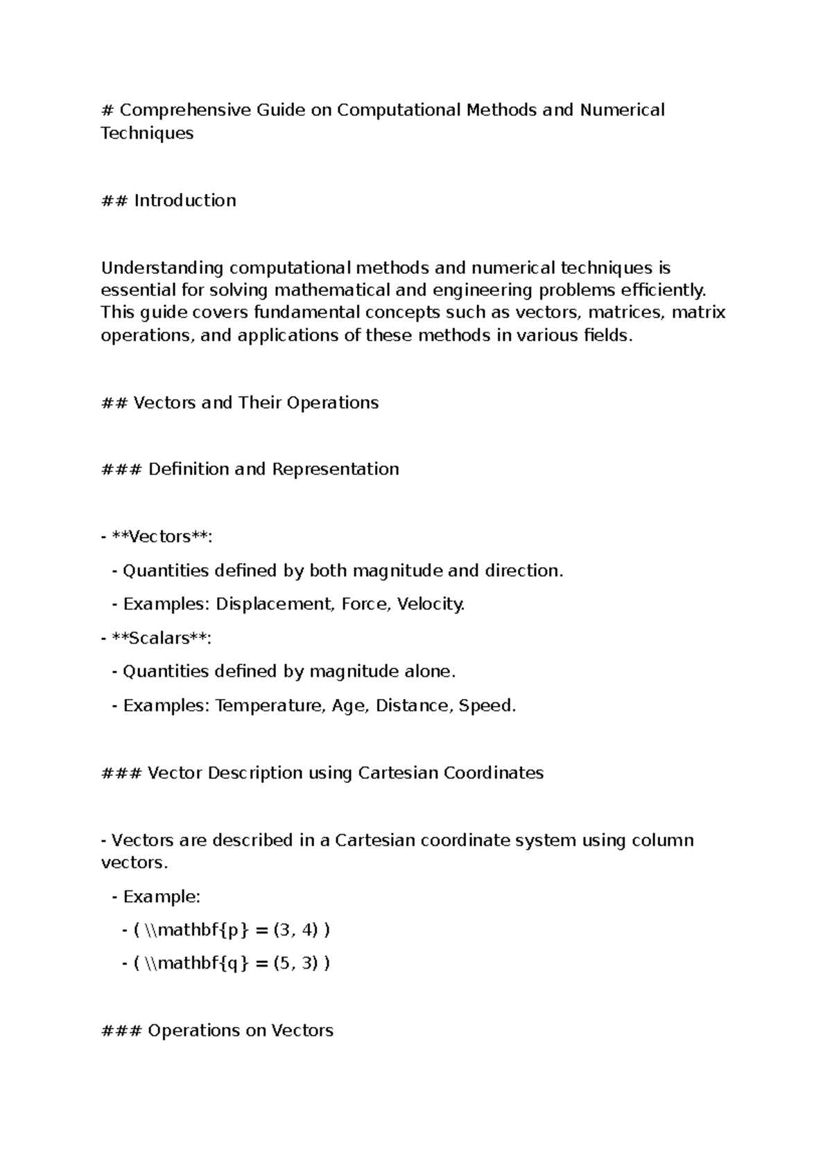 Vectors and Matrices: A Comprehensive Guide (TCH101 Week 1) - Studocu
