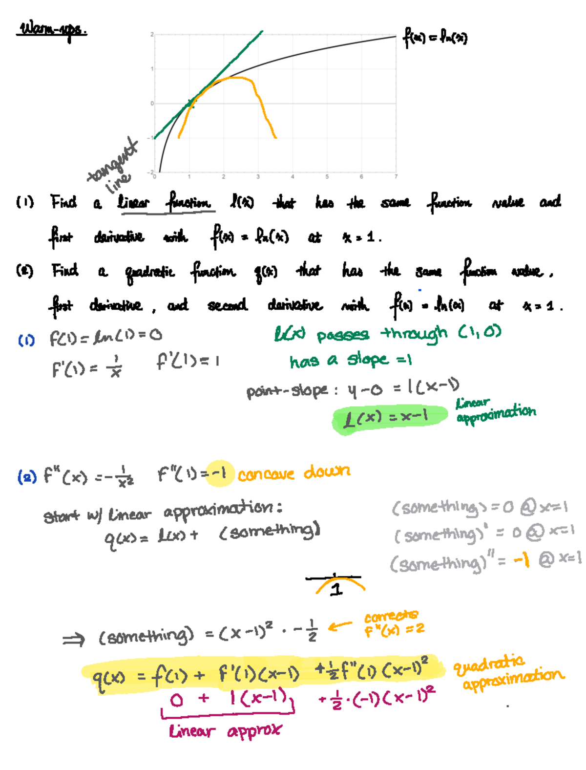 Taylor Series and Polynomial Approximations for Functions - Warm ups ...