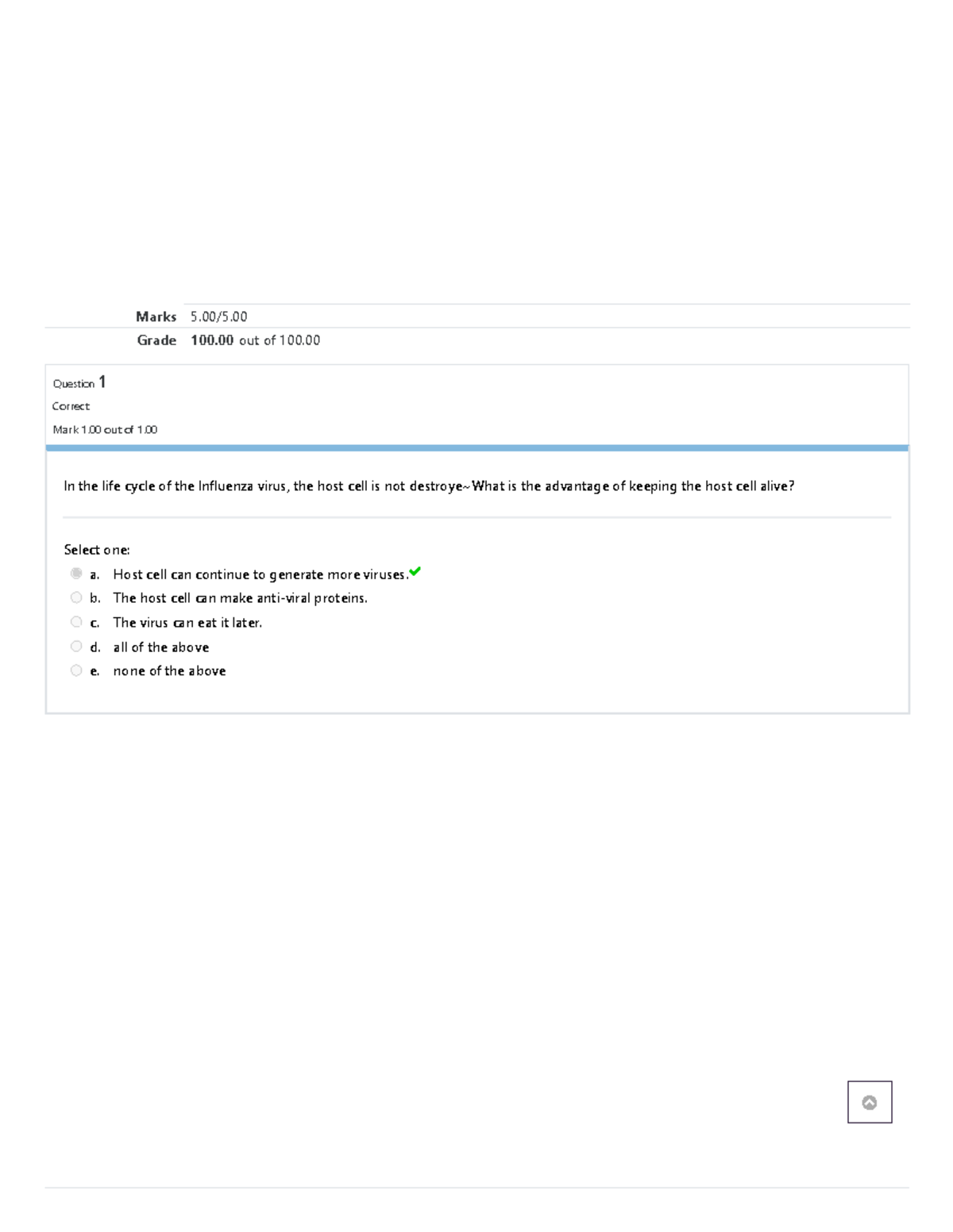 BIOL 1122 Self-Quiz Unit 2 Attempt review - Marks 5/5. Grade 100 out of ...
