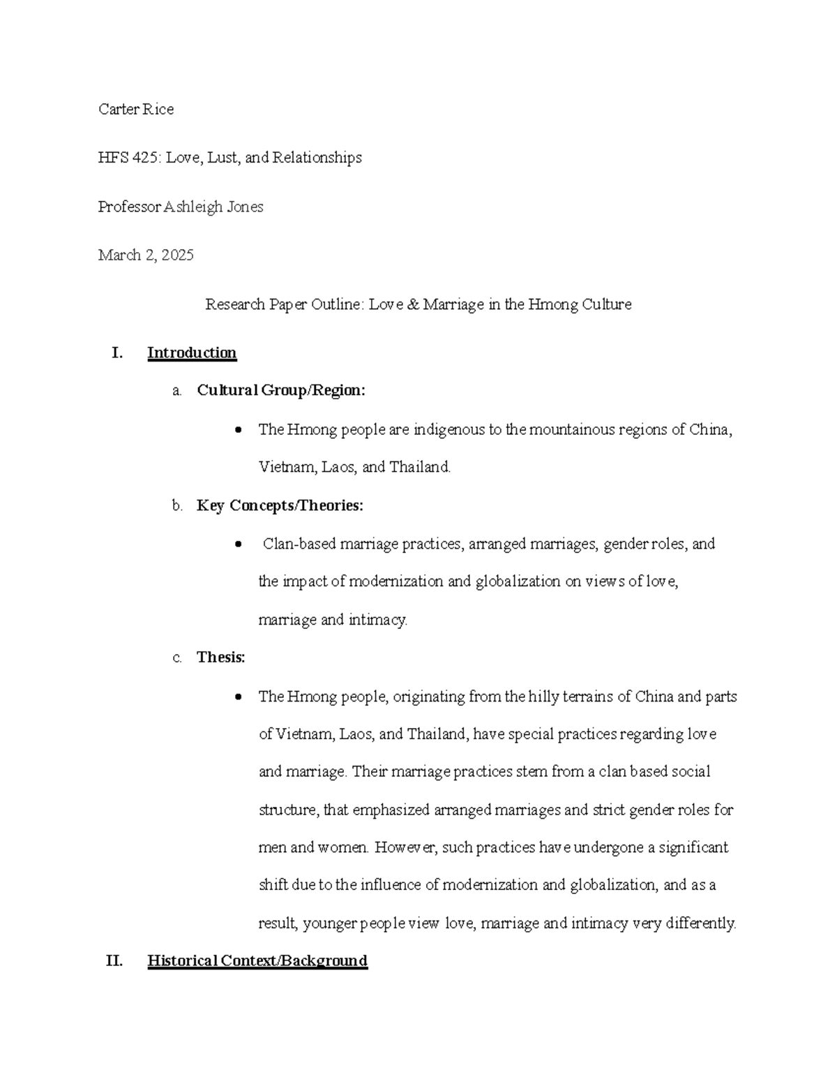 HFS 425: Research Paper Outline on Hmong Love & Marriage Practices ...